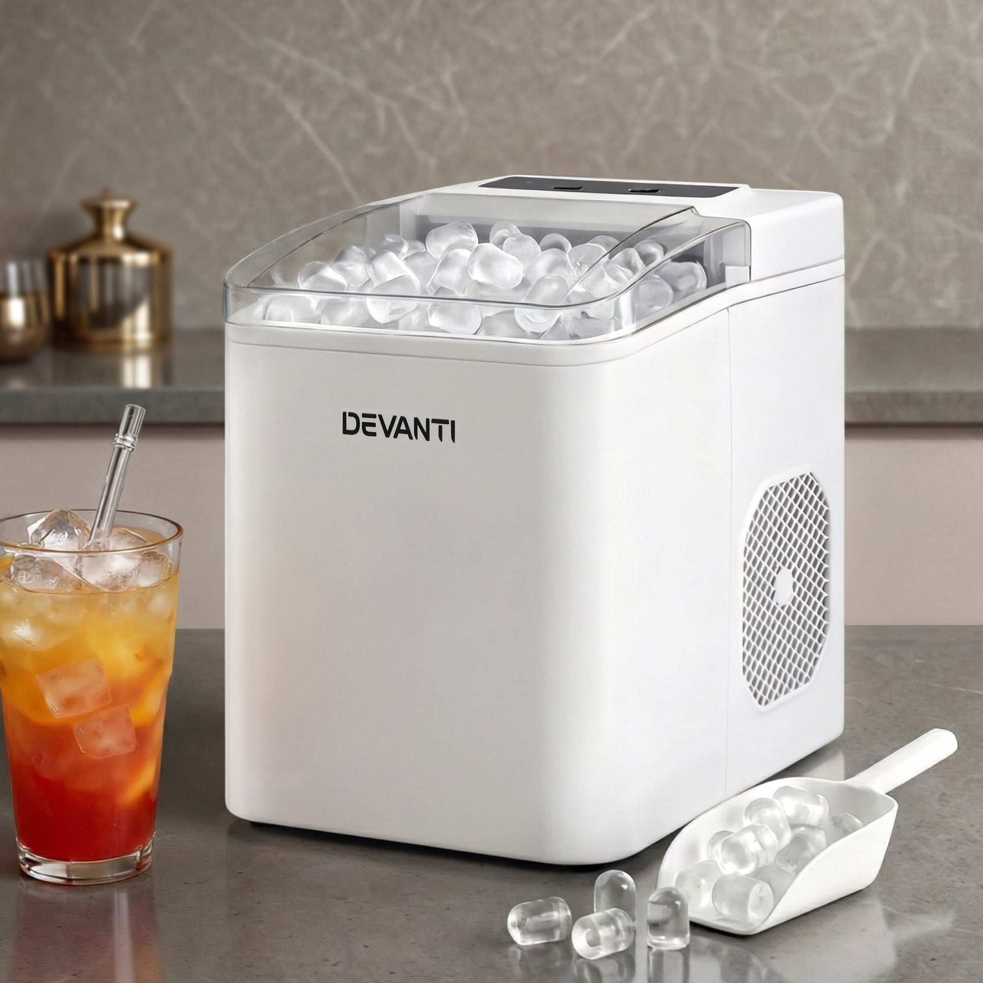 Devanti Ice Maker Machine Portable 12kg Countertop w/Self Cleaning 1.2L White