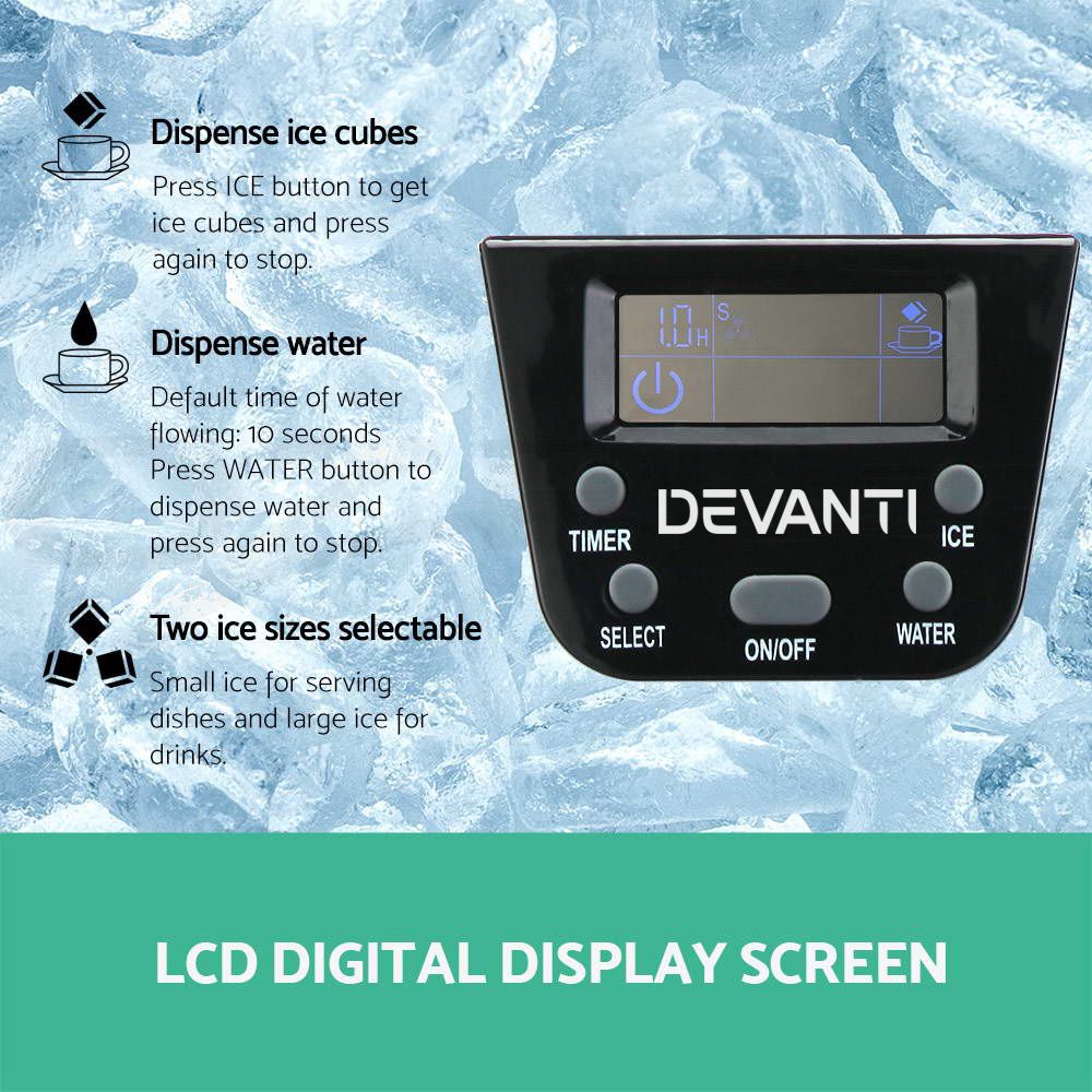 Devanti 2L Portable Ice Cuber Maker & Water Dispenser - Silver Bedworld