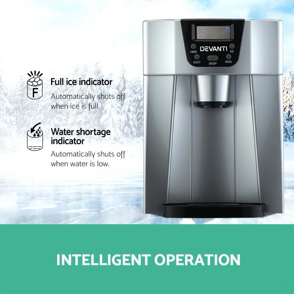Devanti 2L Portable Ice Cuber Maker & Water Dispenser - Silver Bedworld