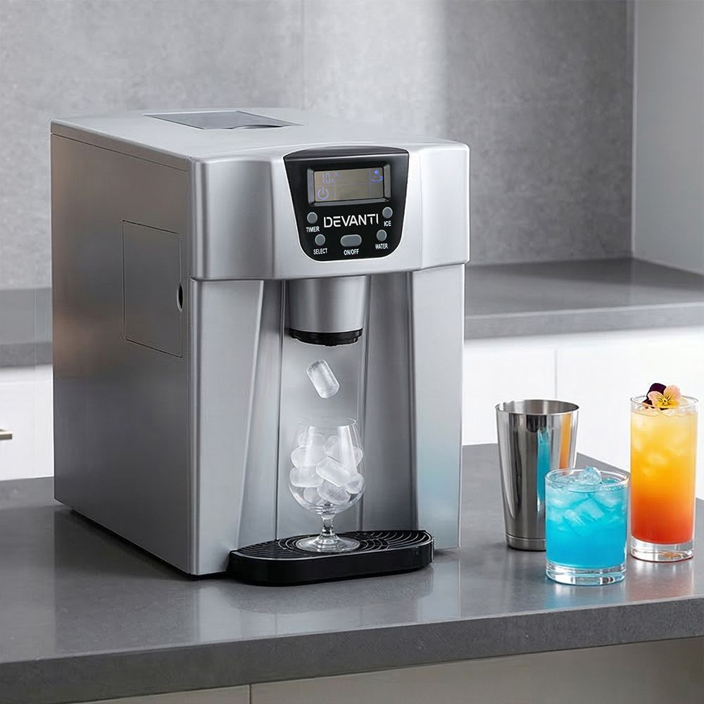 Devanti 2L Portable Ice Cuber Maker & Water Dispenser - Silver Bedworld