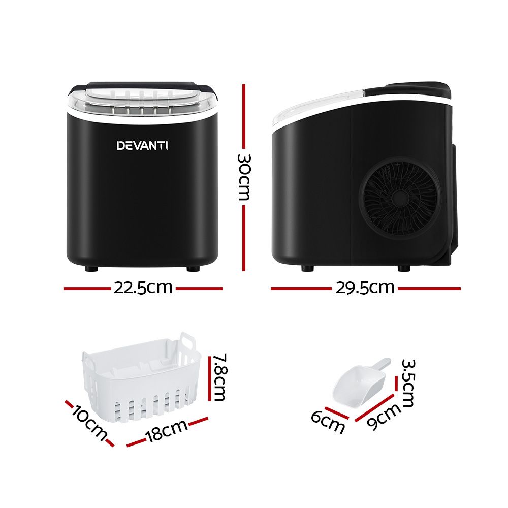 Devanti 12kg Ice Maker Machine w/Self Cleaning Black Bedworld