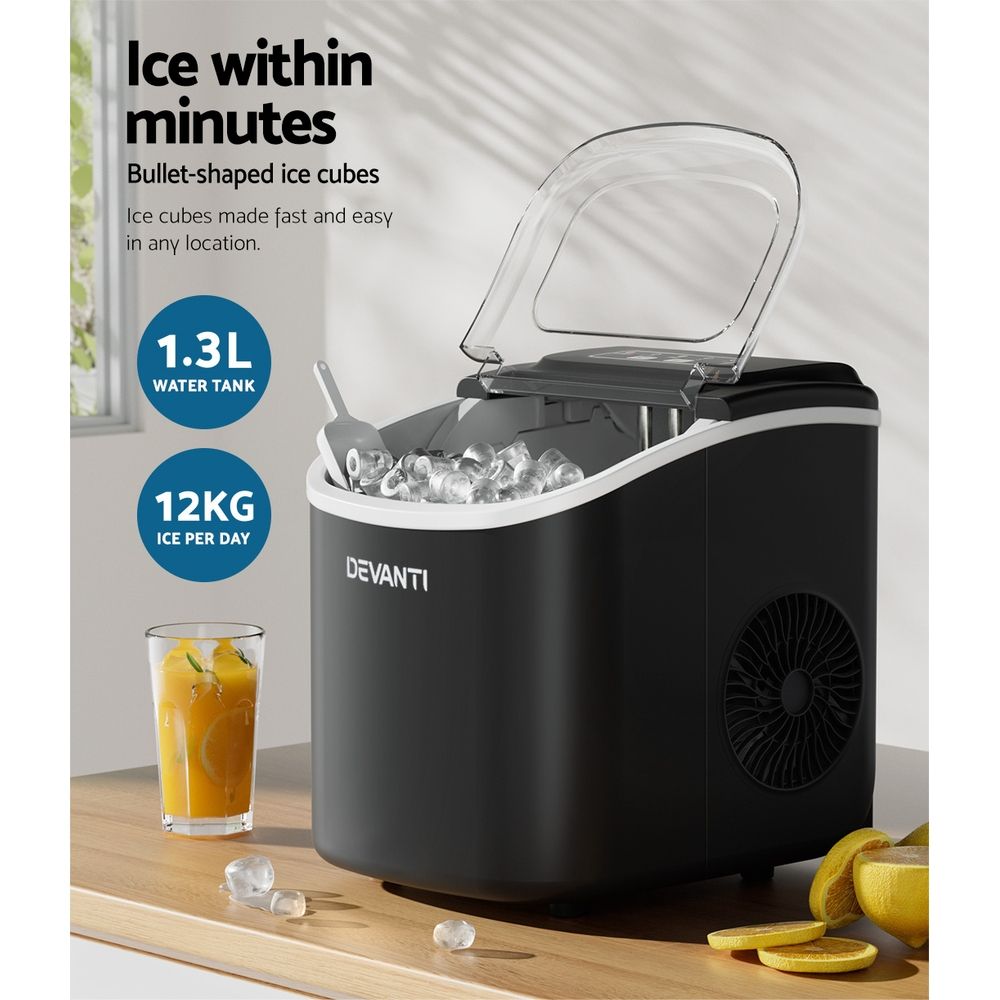 Devanti 12kg Ice Maker Machine w/Self Cleaning Black Bedworld