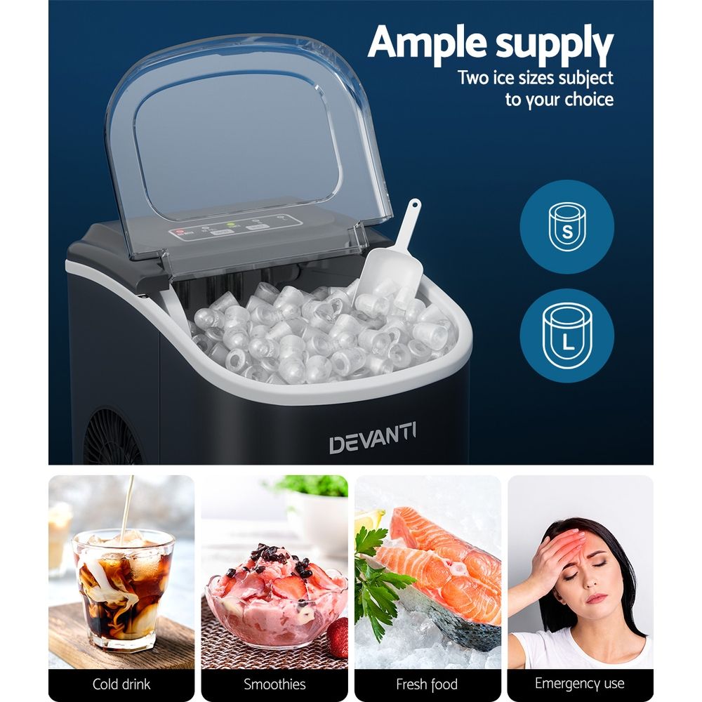 Devanti 12kg Ice Maker Machine w/Self Cleaning Black Bedworld