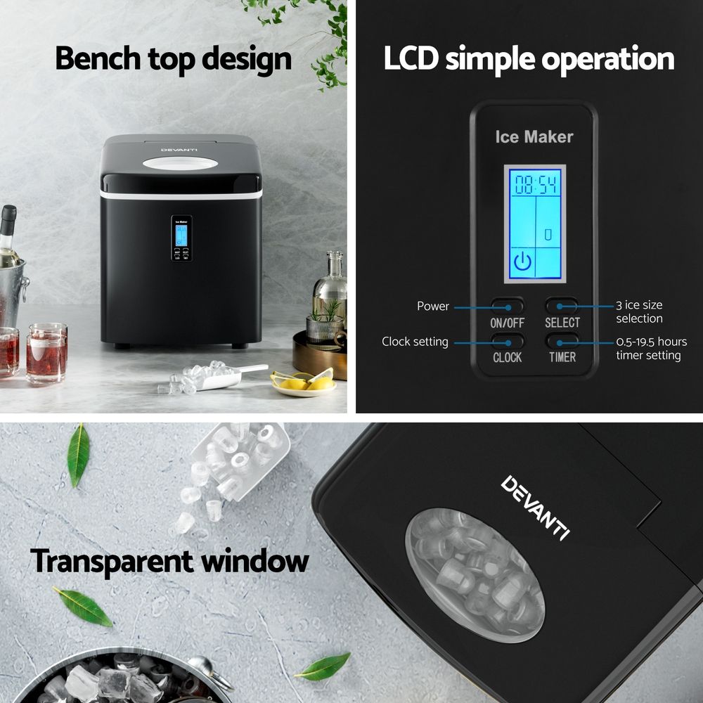 Devanti 15kg Ice Maker Machine Black Bedworld