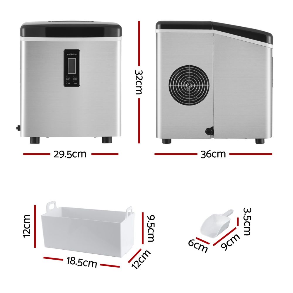 Devanti 15kg Ice Maker Machine Silver Bedworld