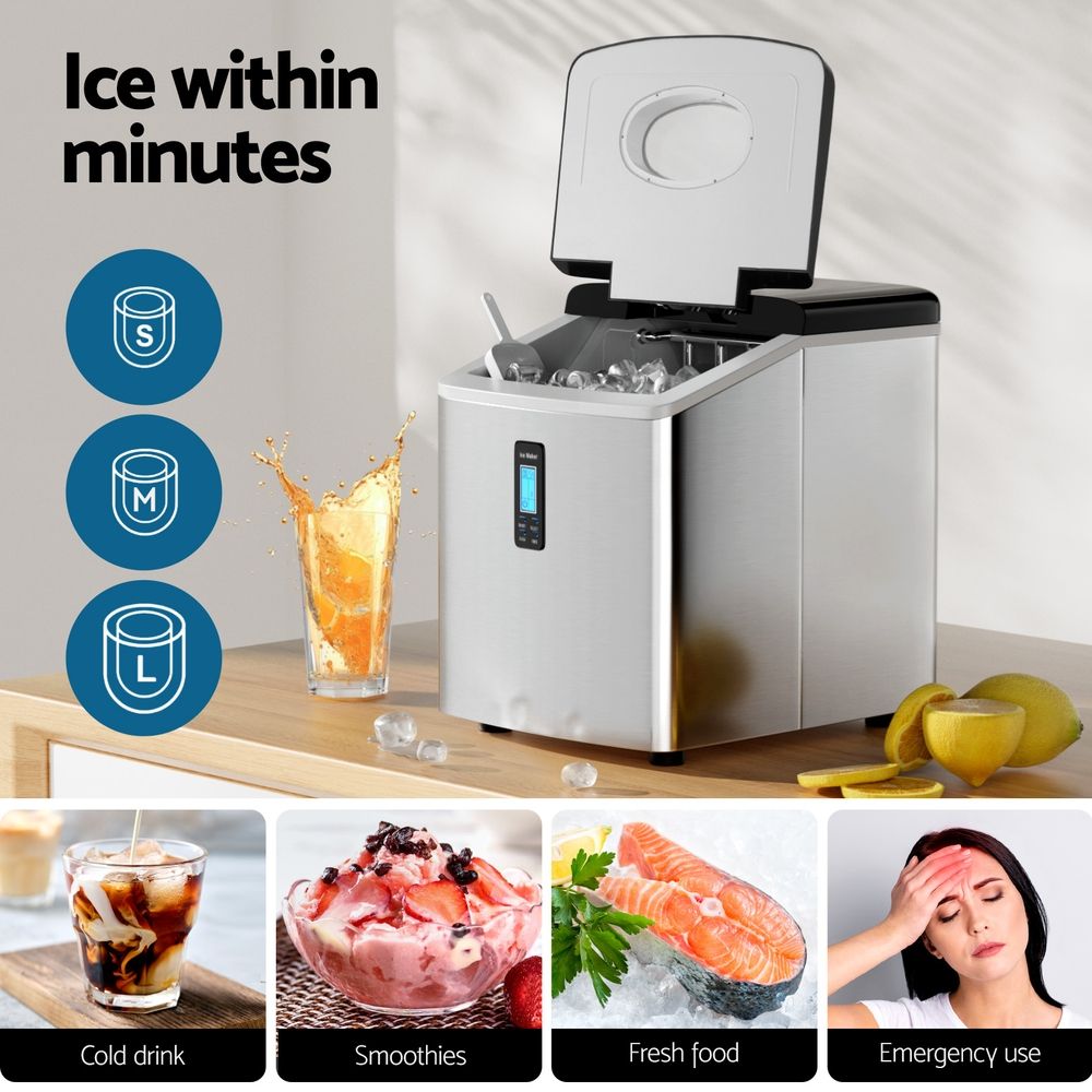 Devanti 15kg Ice Maker Machine Silver Bedworld