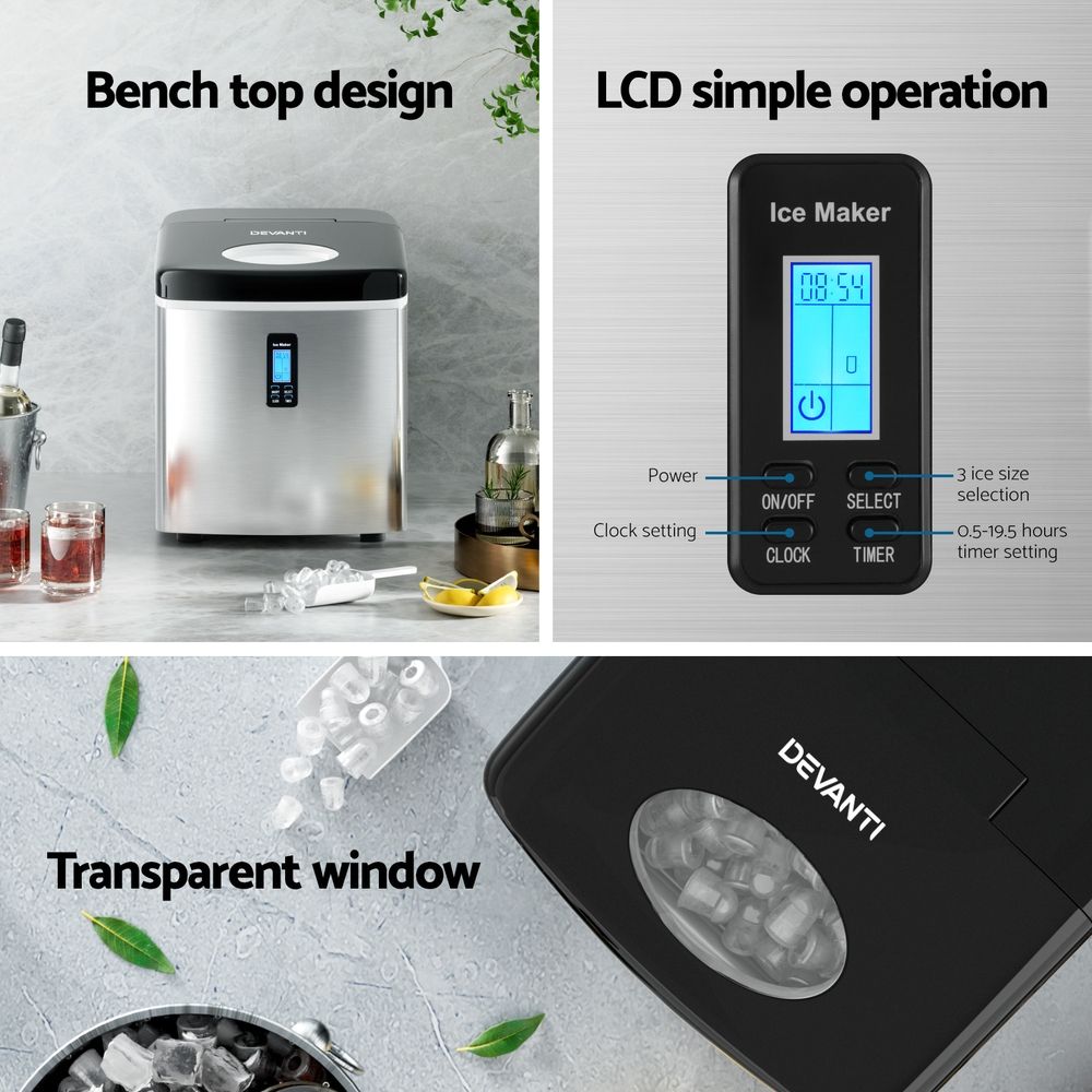 Devanti 15kg Ice Maker Machine Silver Bedworld