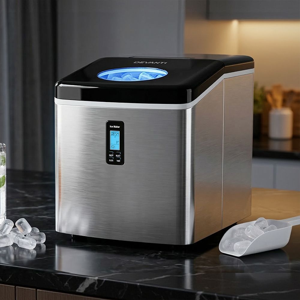 Devanti 15kg Ice Maker Machine Silver Bedworld