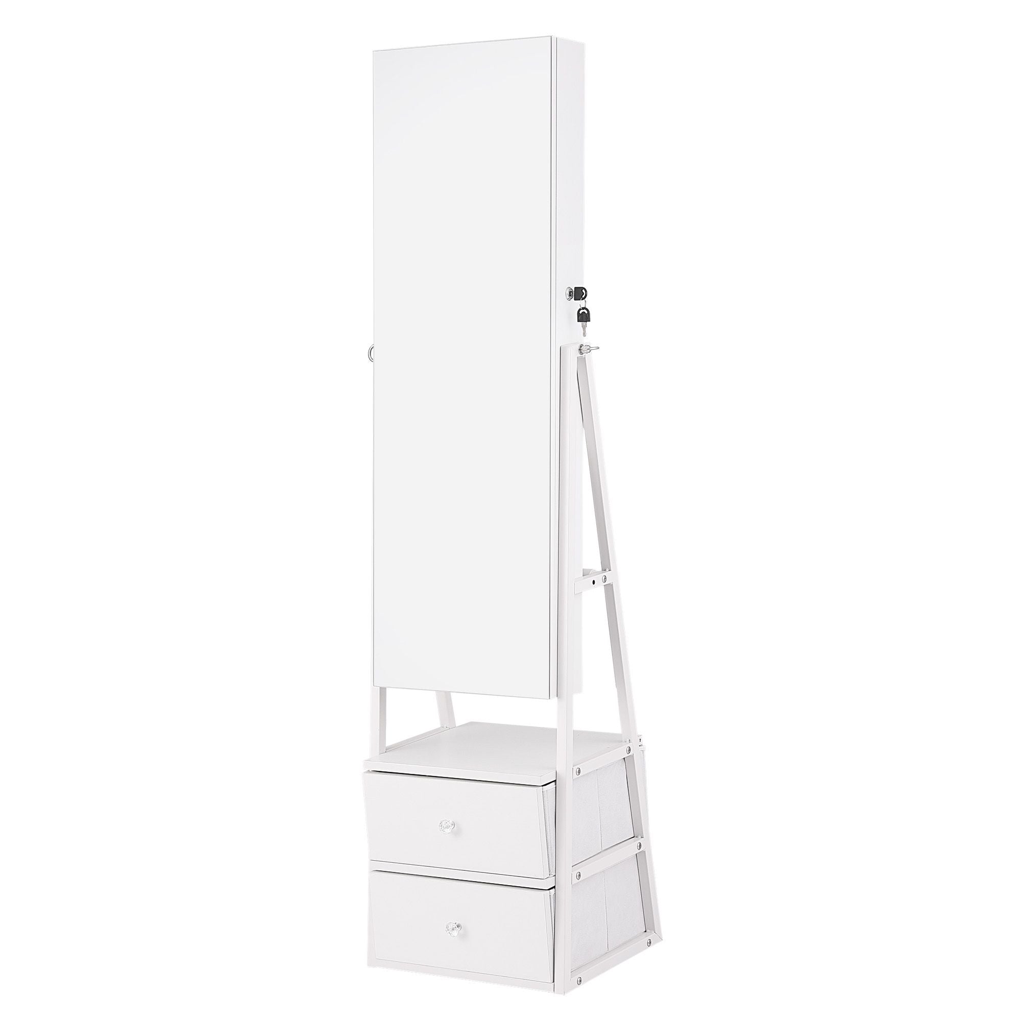 Artiss Lockable Jewelry Armoire with Mirror, Freestanding Organizer Cabinet with Drawers, White Bedworld