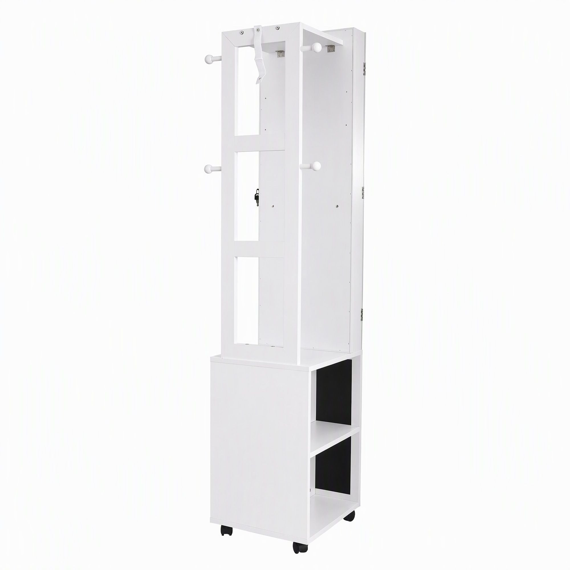 Artiss Lockable Jewellery Cabinet, Mobile Frameless Mirror, White Bedworld