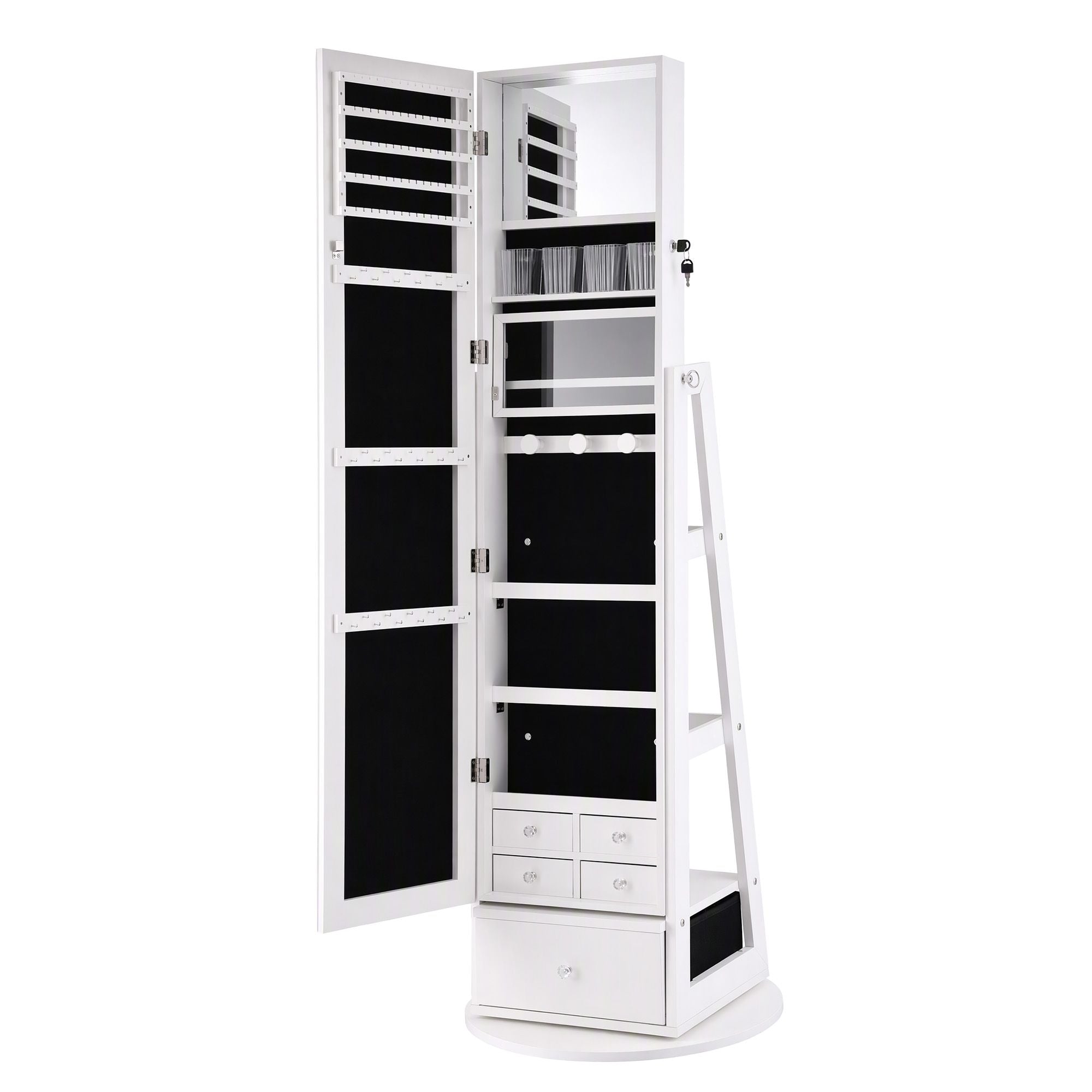 Artiss 360° Rotating Jewelry Cabinet Full Length Mirror, White Bedworld