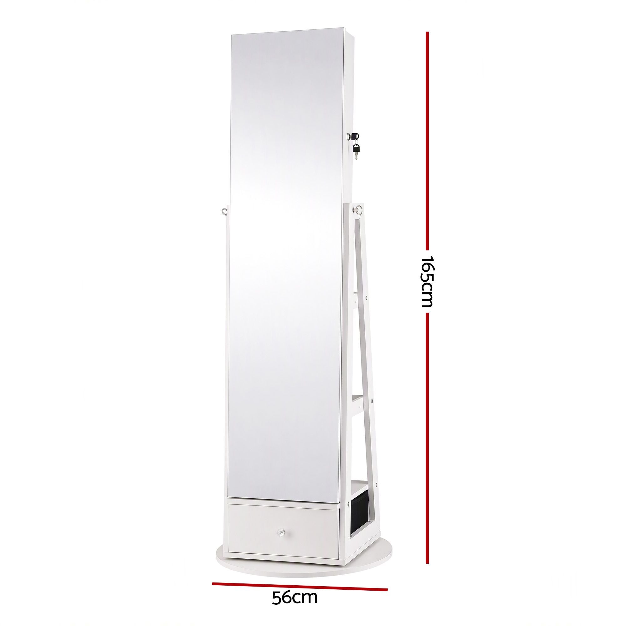 Artiss 360° Rotating Jewelry Cabinet Full Length Mirror, White Bedworld