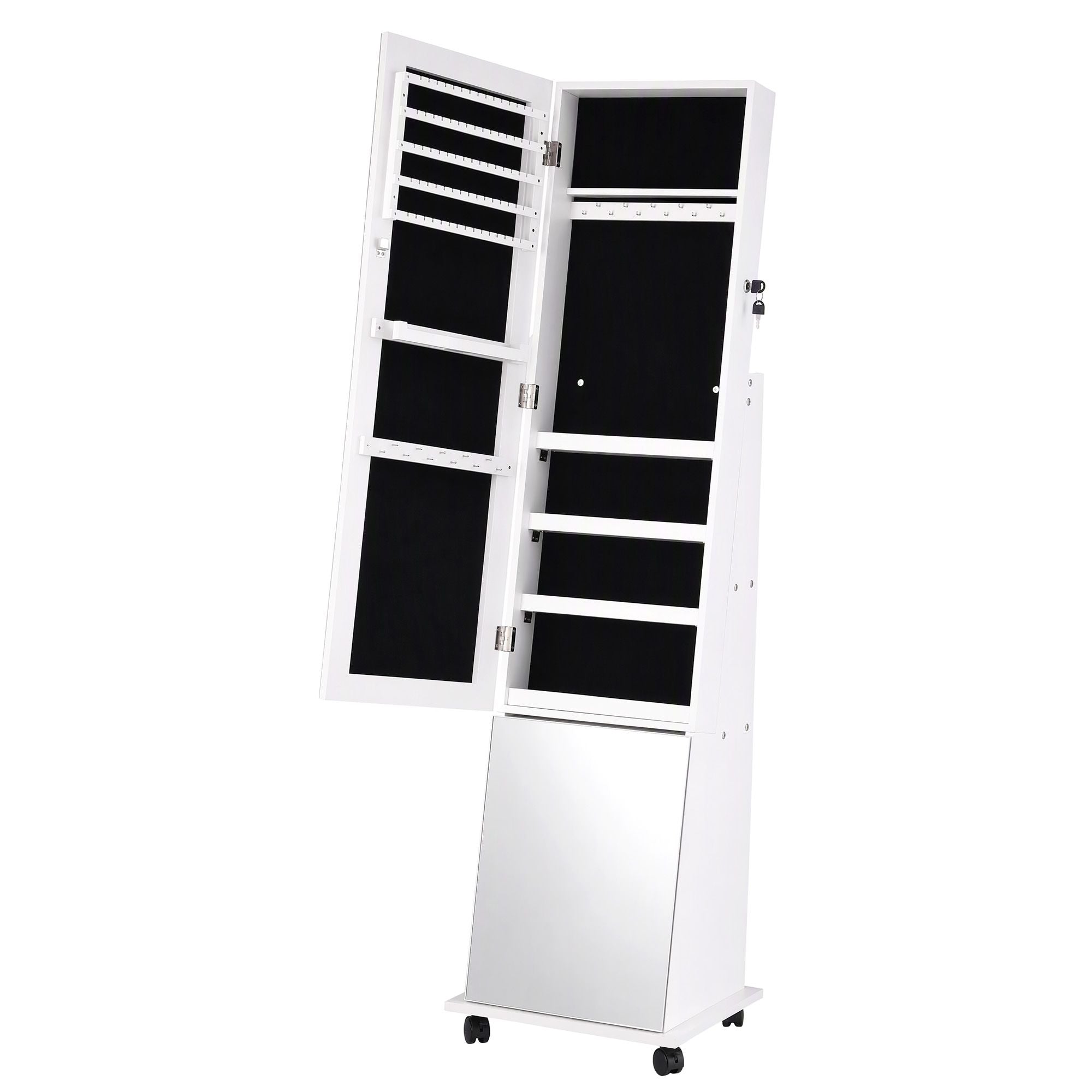 Artiss Jewelry Cabinet Frameless Full Length Mirror with Wheels, White Bedworld