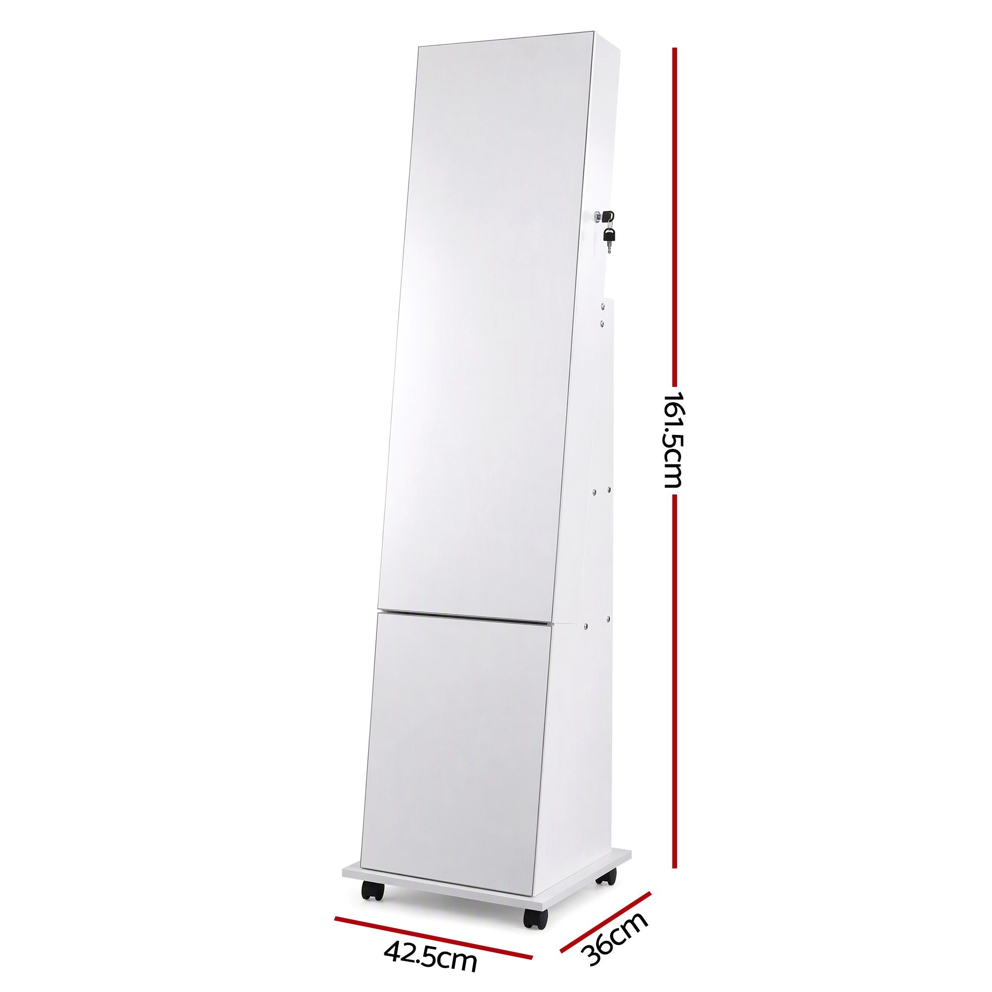 Artiss Jewelry Cabinet Frameless Full Length Mirror with Wheels, White Bedworld