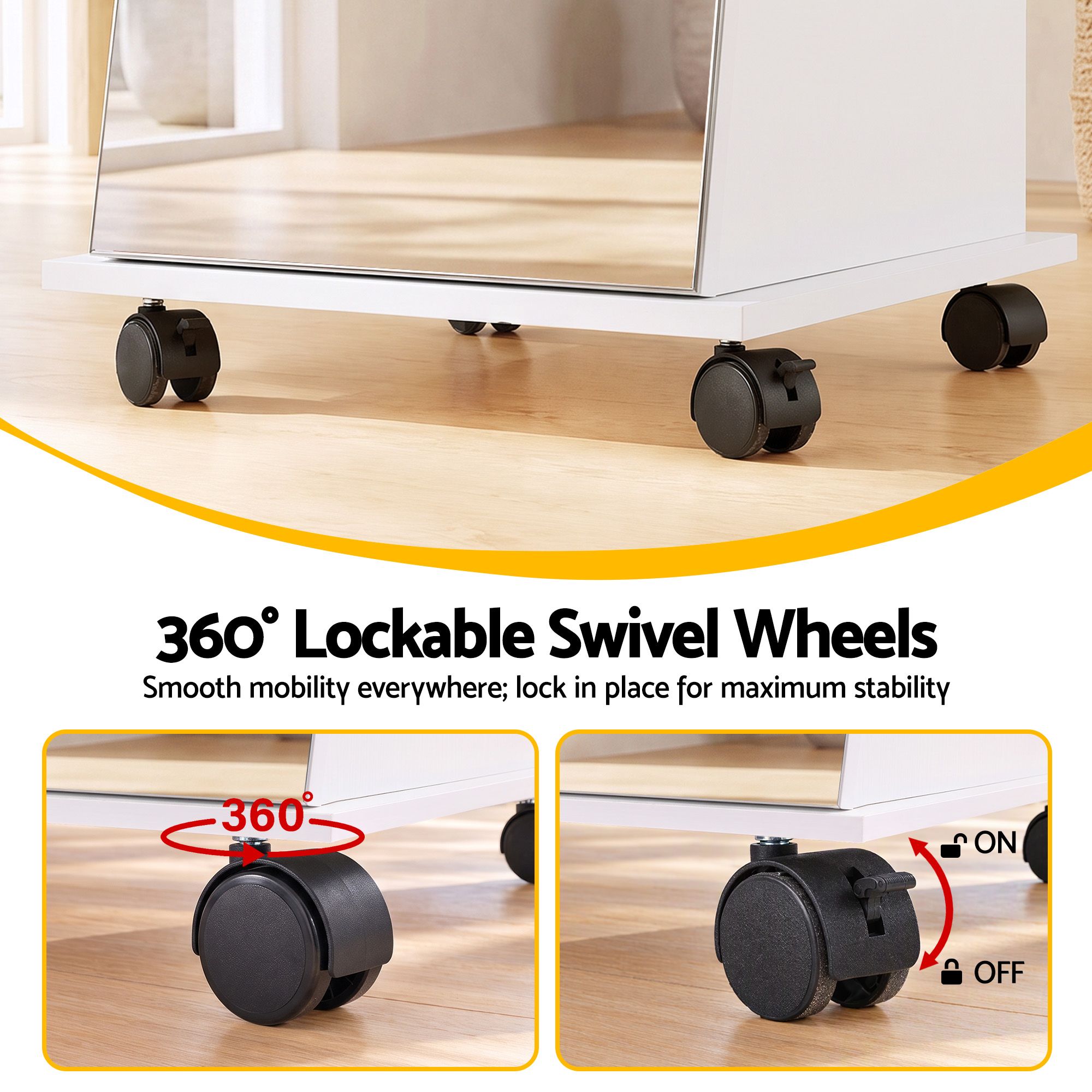 Artiss Jewelry Cabinet Frameless Full Length Mirror with Wheels, White Bedworld
