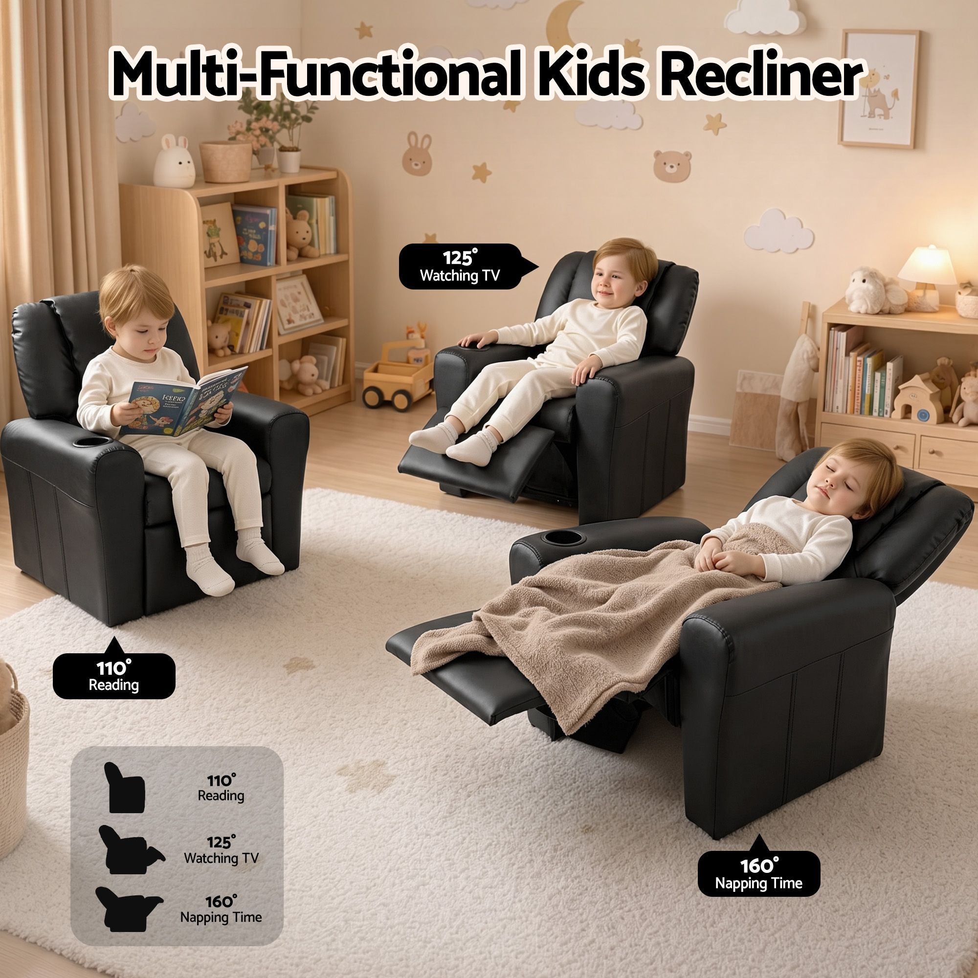 Keezi Kids Recliner Chair PU Leather Sofa Lounge Couch Children Armchair Bedworld
