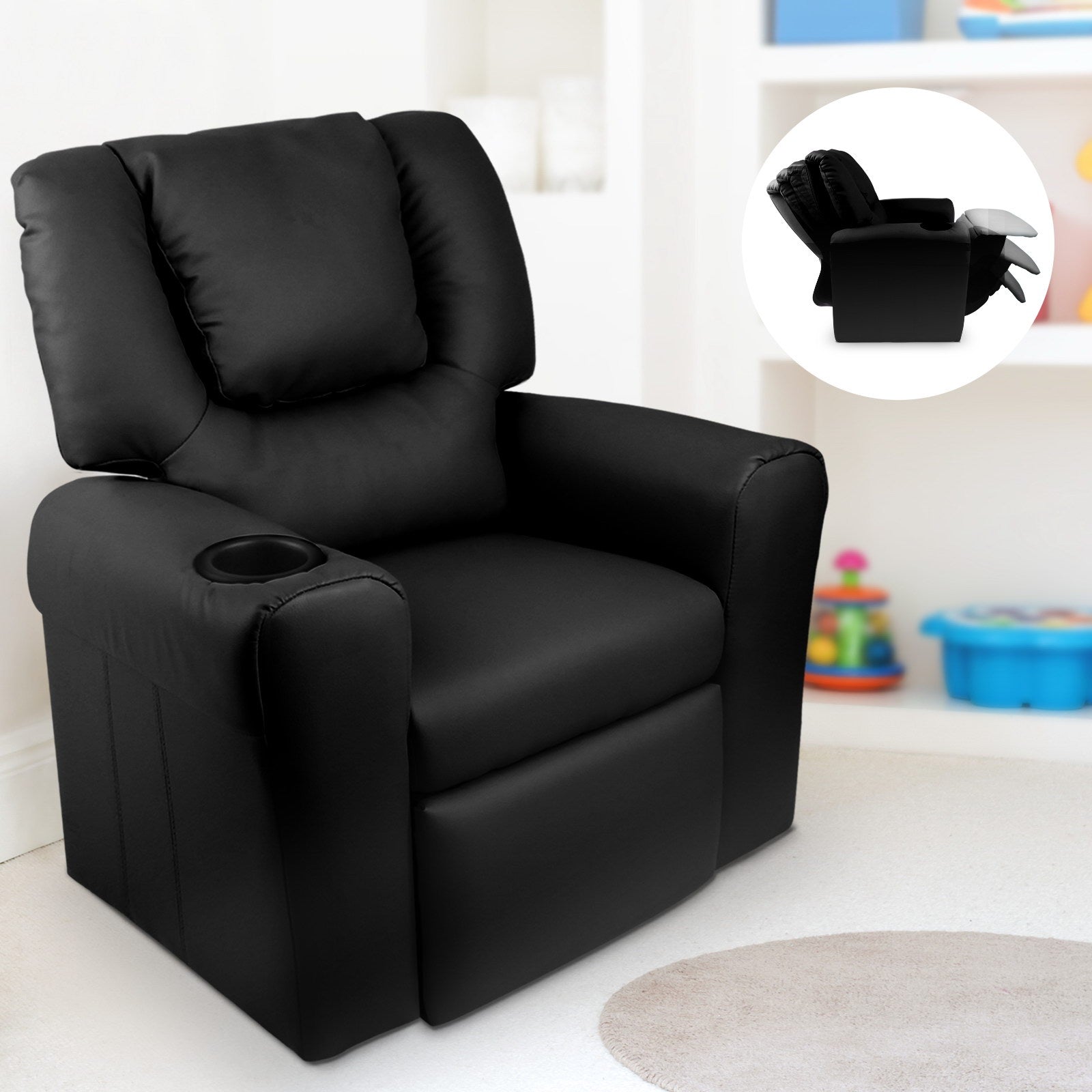 Keezi Kids Recliner Chair PU Leather Sofa Lounge Couch Children Armchair Black