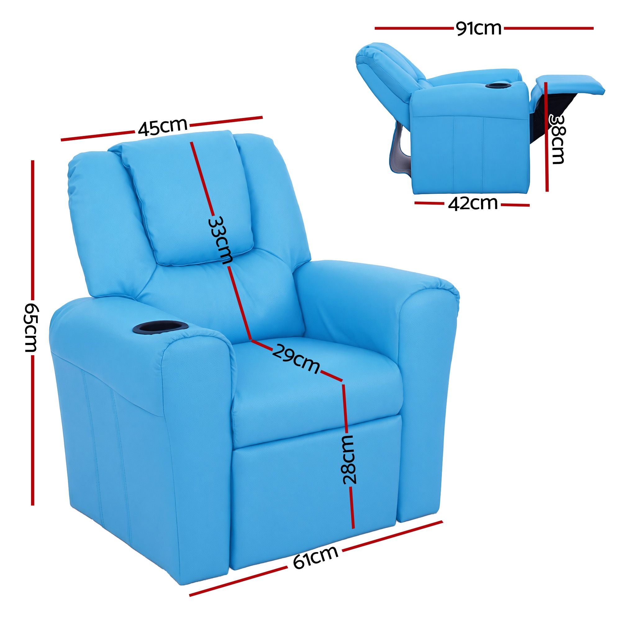 Keezi Kids Recliner Chair PU Leather Sofa Lounge Couch Children Armchair Blue Bedworld