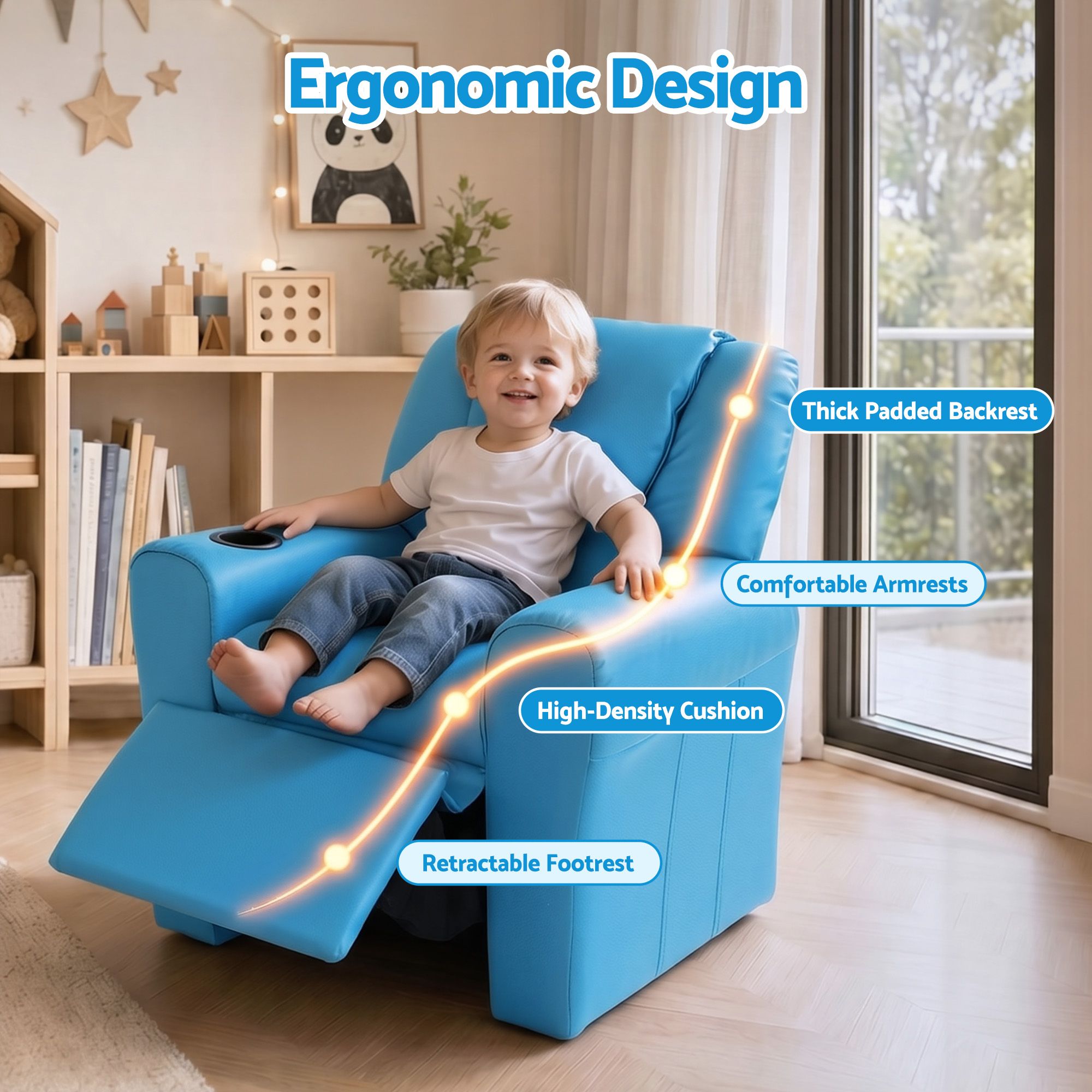 Keezi Kids Recliner Chair PU Leather Sofa Lounge Couch Children Armchair Blue Bedworld