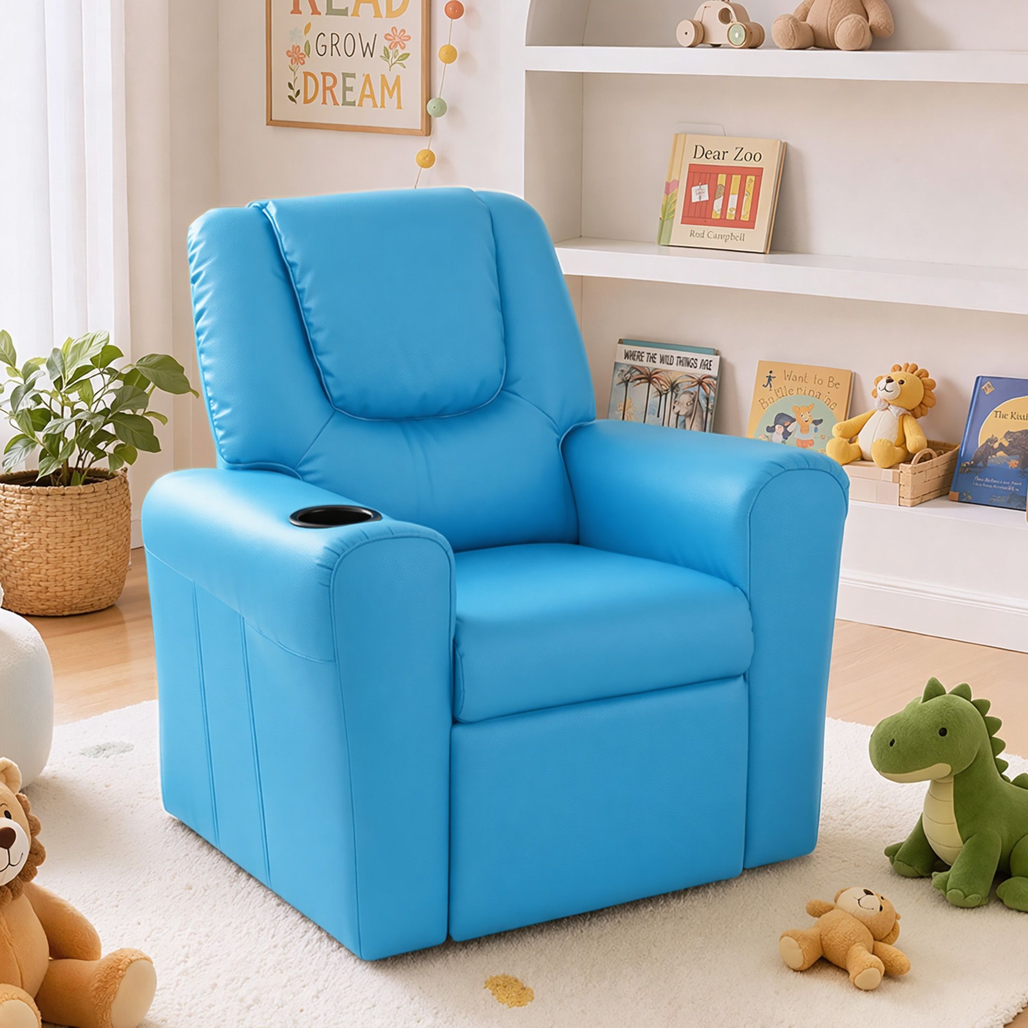 Keezi Kids Recliner Chair PU Leather Sofa Lounge Couch Children Armchair Blue Bedworld