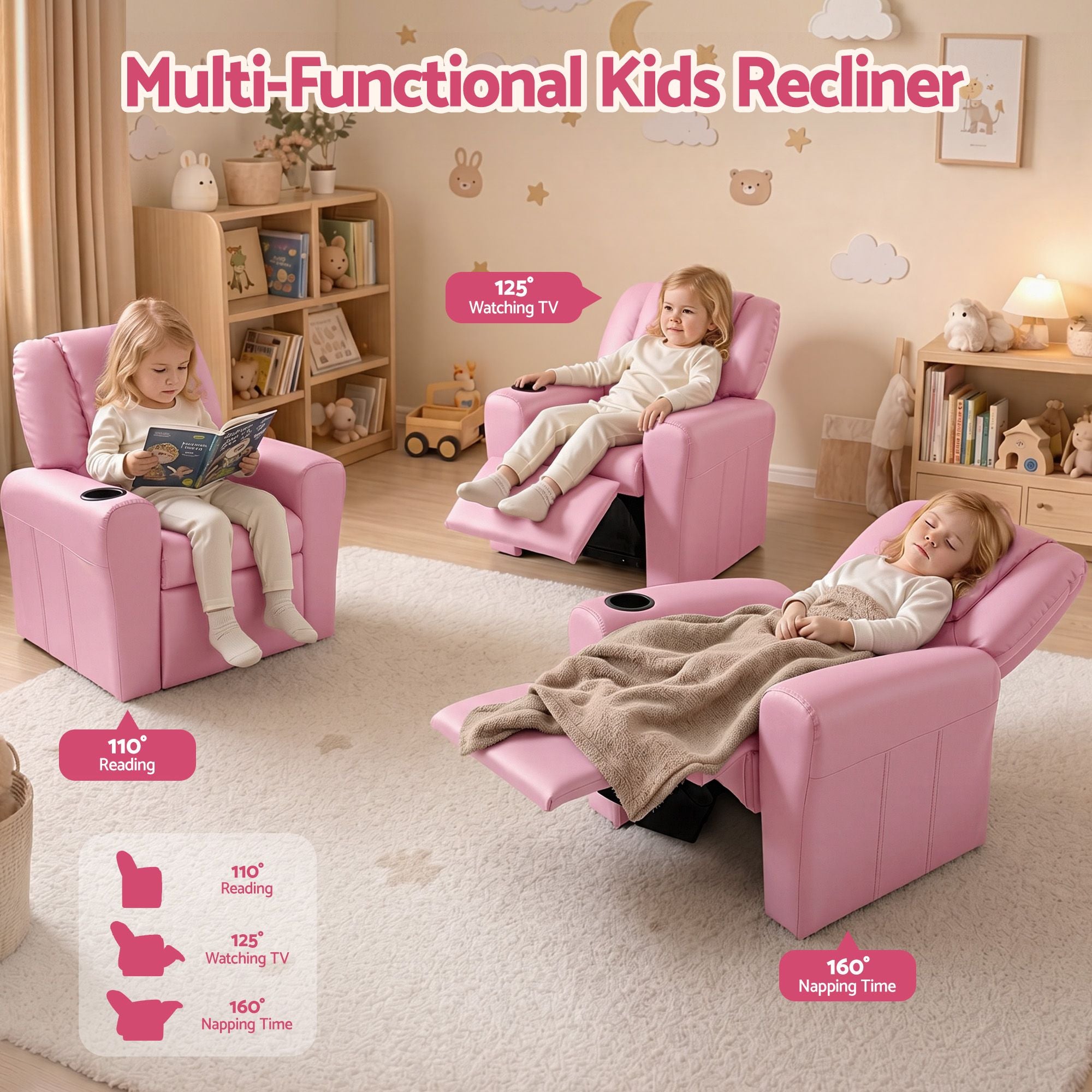 Keezi Kids Recliner Chair PU Leather Sofa Lounge Couch Children Armchair Bedworld