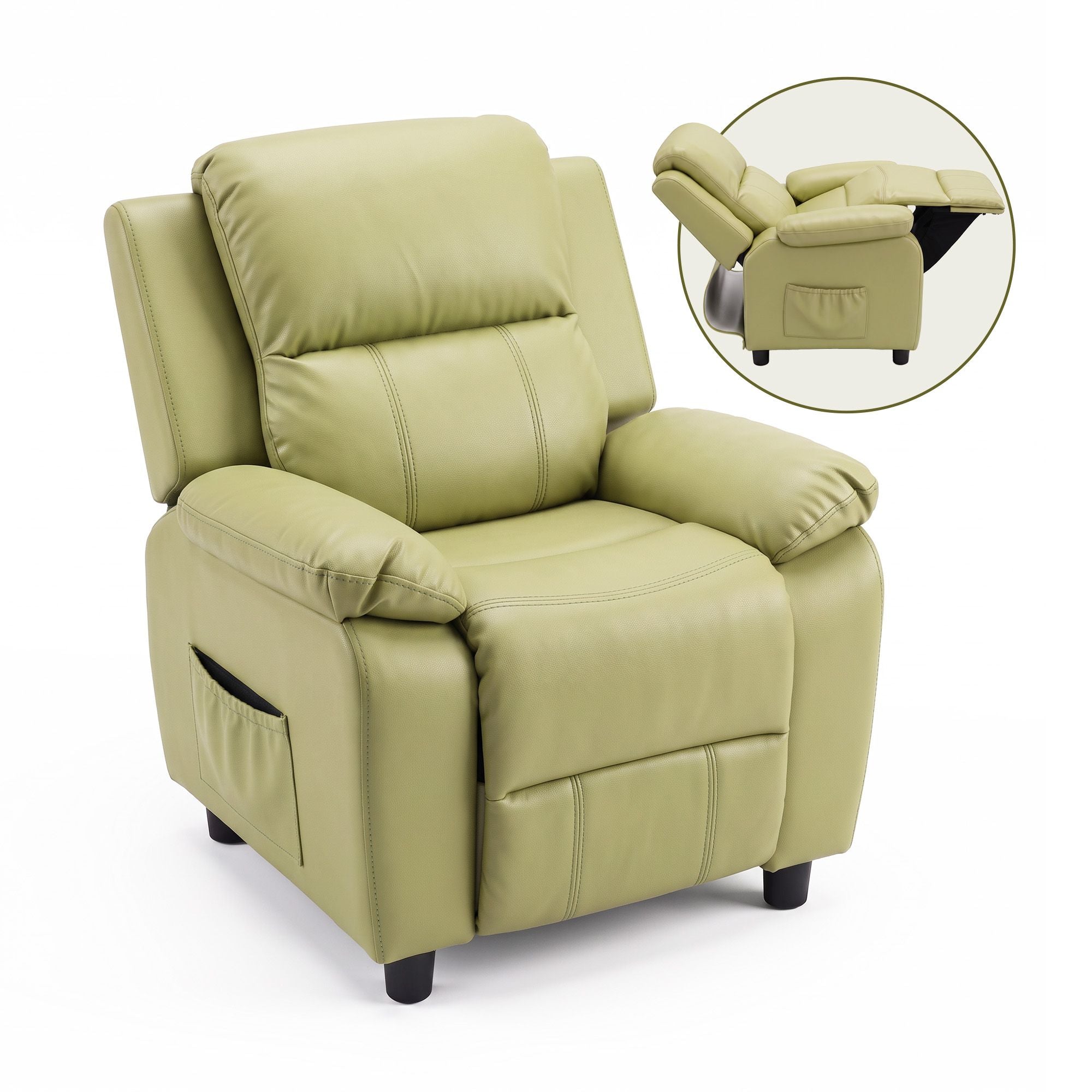 Keezi Kids Recliner Chair PU Leather Toddler Lounge Adjustable Backrest w/ Armrest Storage & 2 Side Pockets Green Bedworld