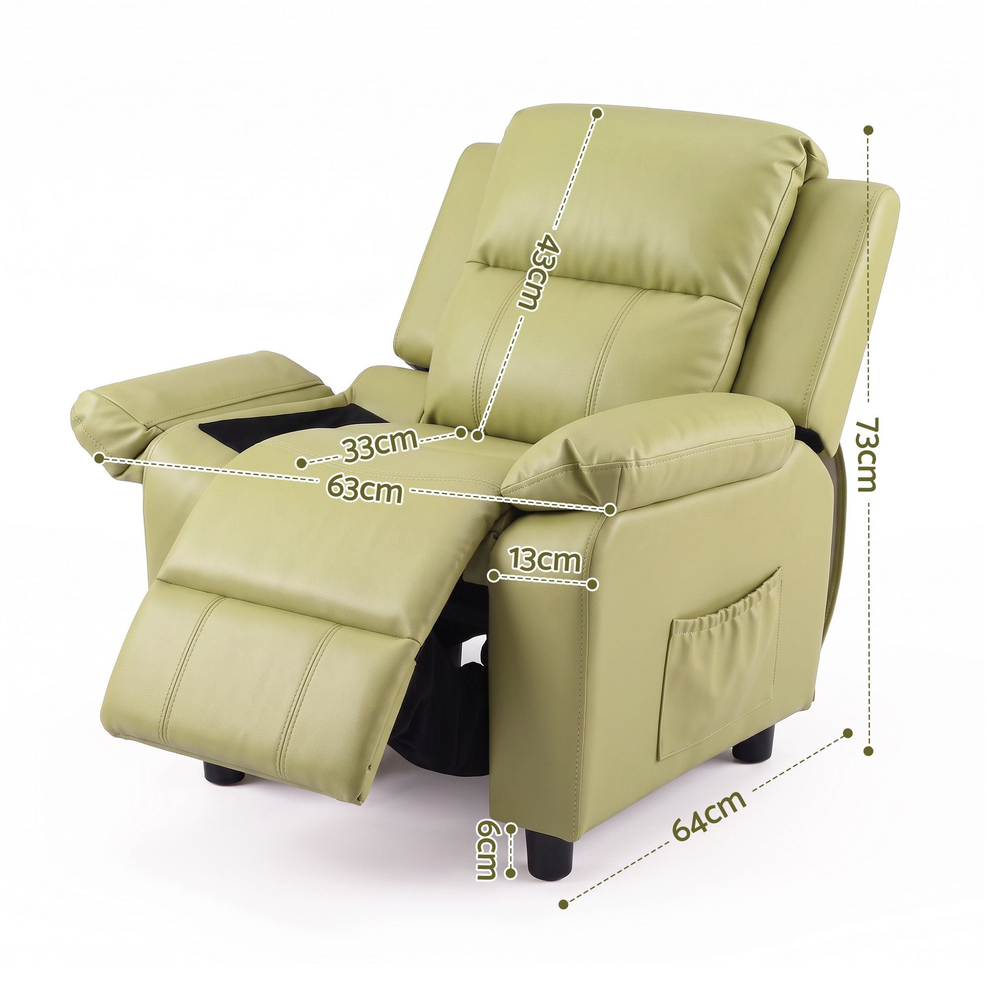 Keezi Kids Recliner Chair PU Leather Toddler Lounge Adjustable Backrest w/ Armrest Storage & 2 Side Pockets Green Bedworld