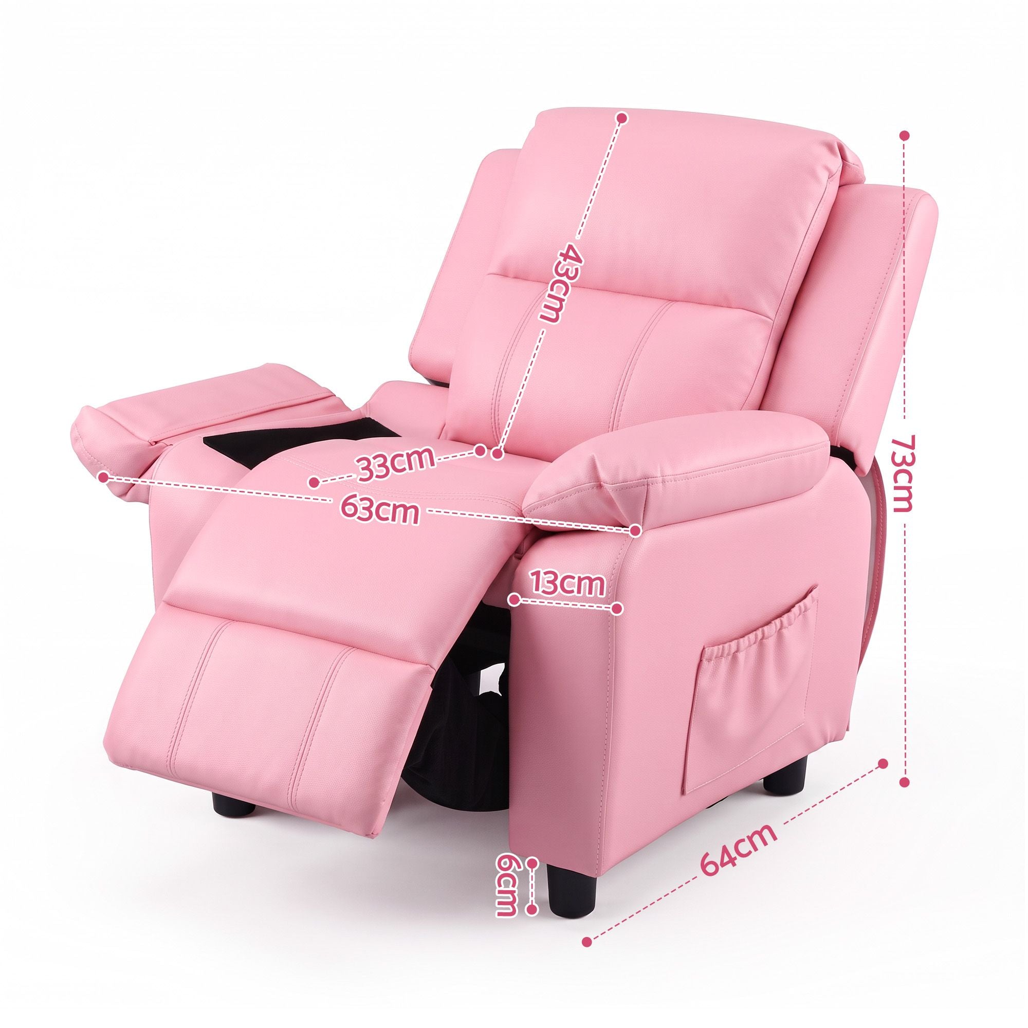 Keezi Kids Recliner Chair PU Leather Toddler Lounge Adjustable Backrest w/ Armrest Storage & 2 Side Pockets Pink Bedworld