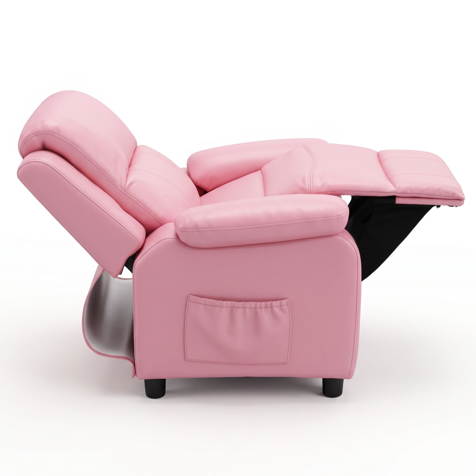 Keezi Kids Recliner Chair PU Leather Toddler Lounge Adjustable Backrest w/ Armrest Storage & 2 Side Pockets Pink Bedworld