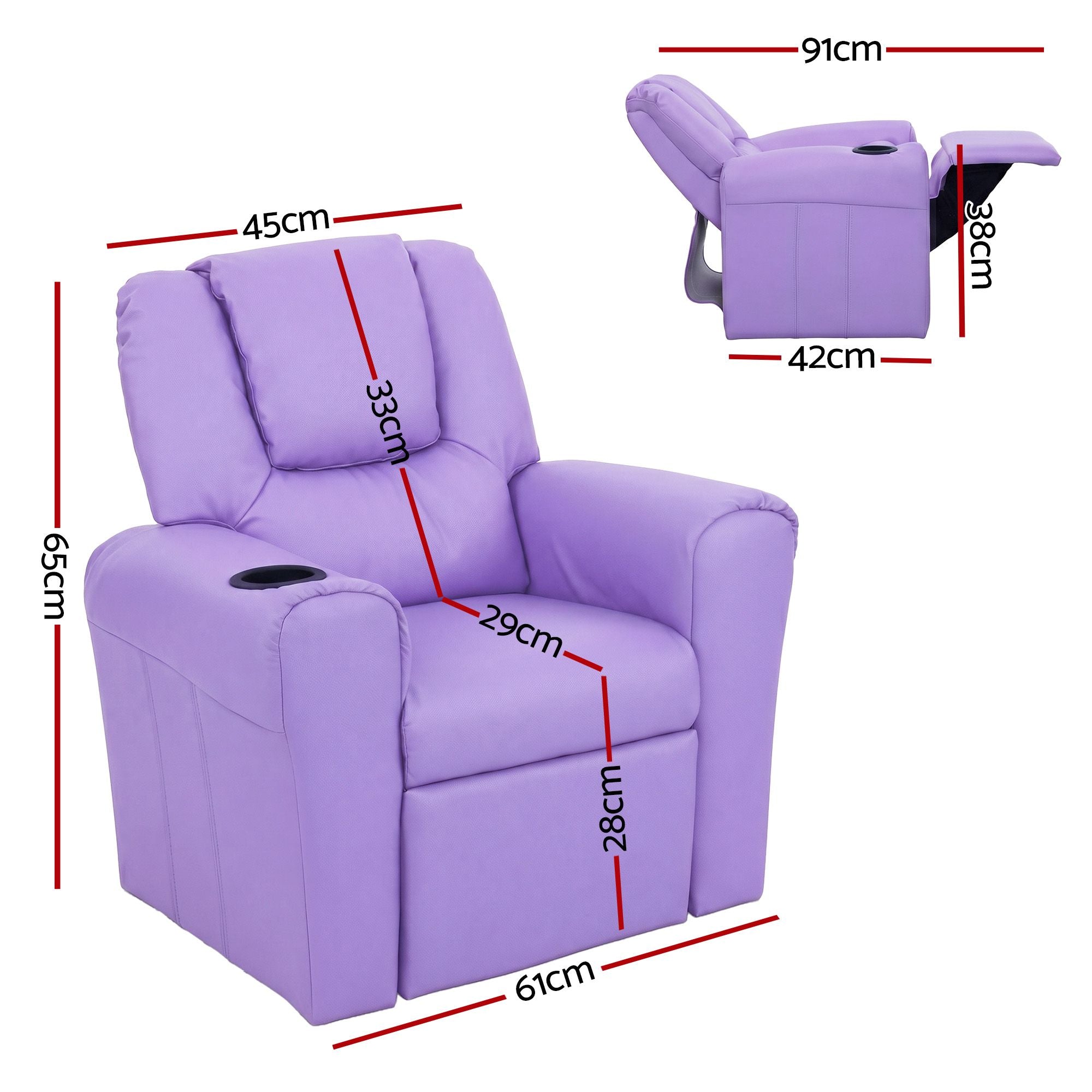 Keezi Kids Recliner Chair PU Leather Sofa Lounge Couch Children Armchair Purple Bedworld