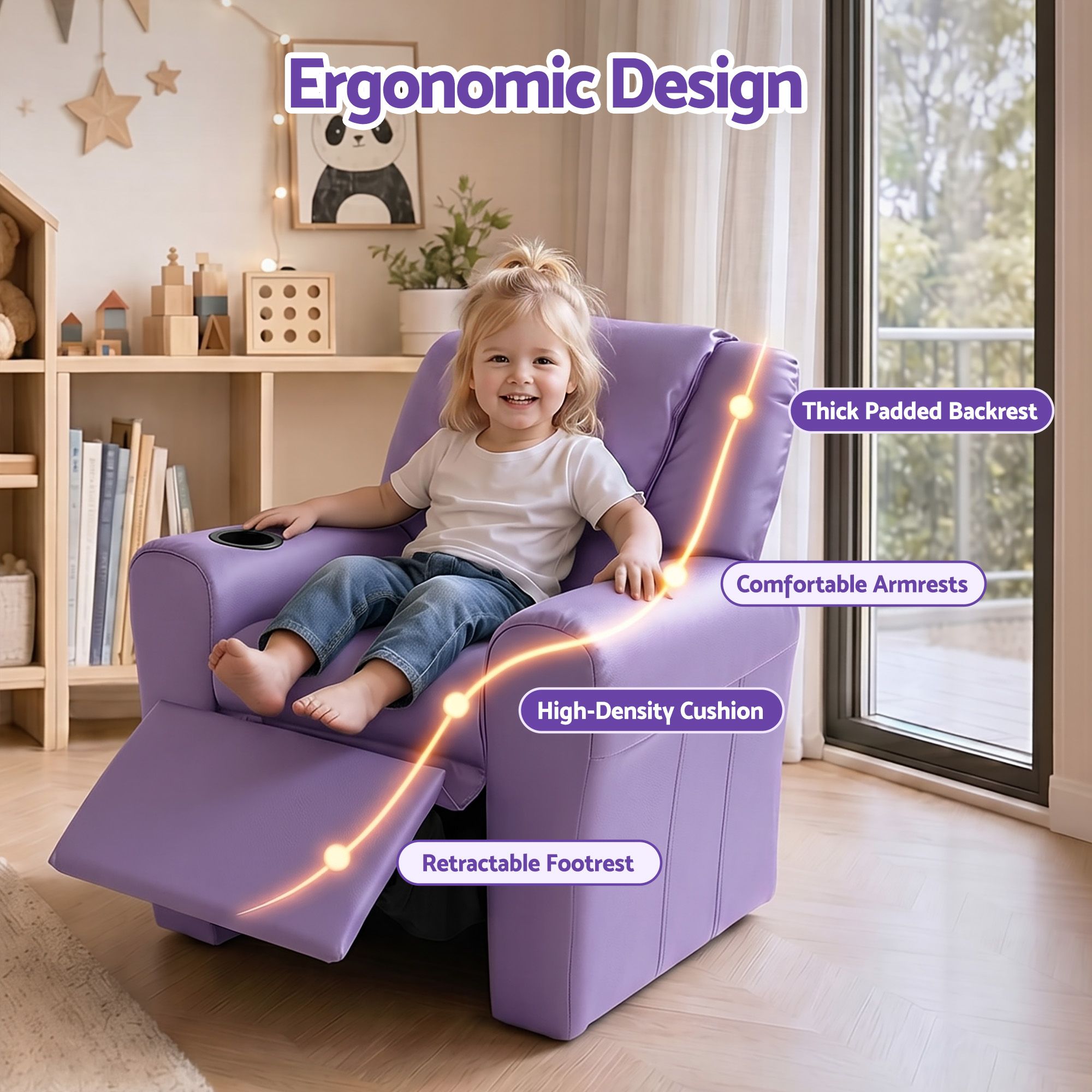 Keezi Kids Recliner Chair PU Leather Sofa Lounge Couch Children Armchair Purple Bedworld