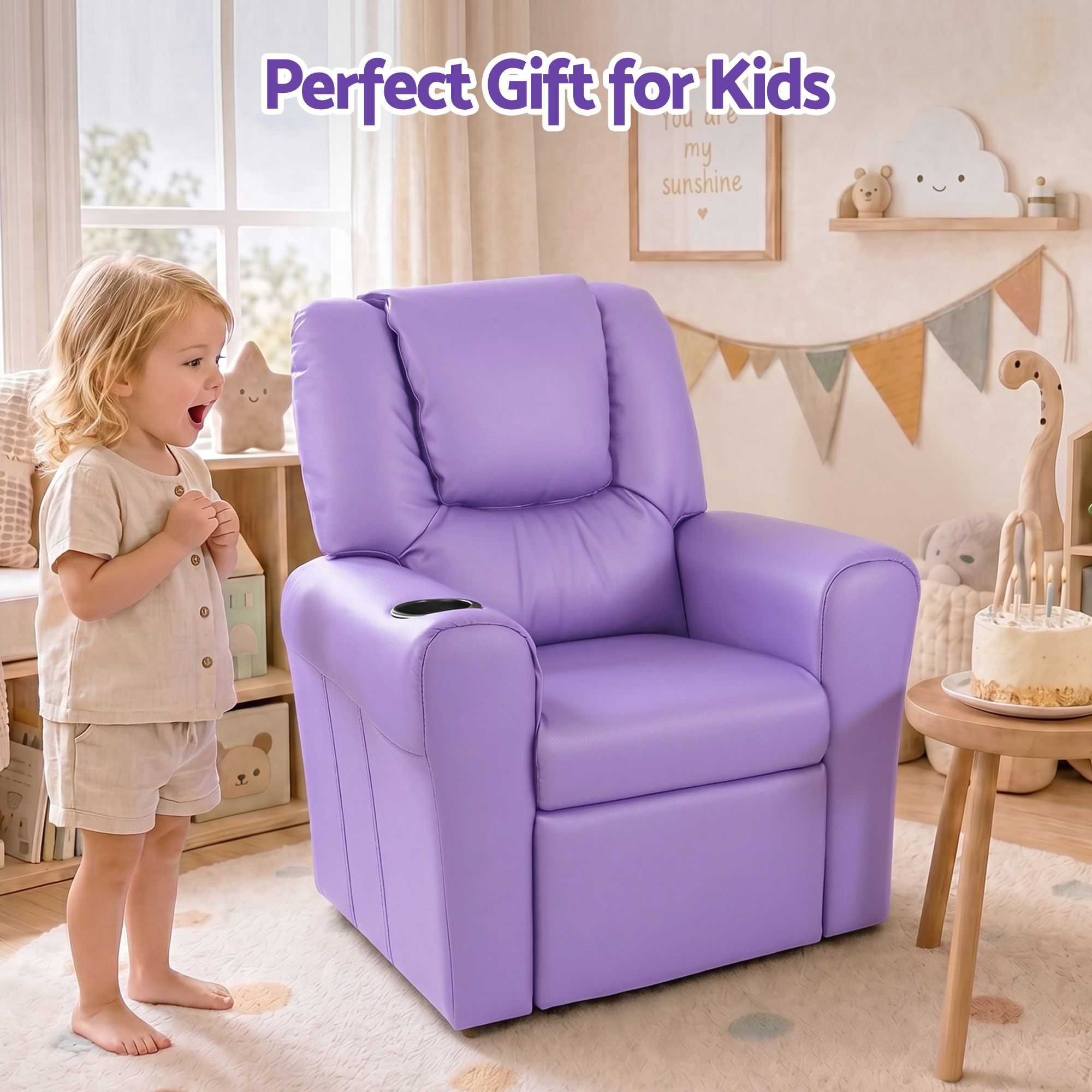 Keezi Kids Recliner Chair PU Leather Sofa Lounge Couch Children Armchair Purple Bedworld