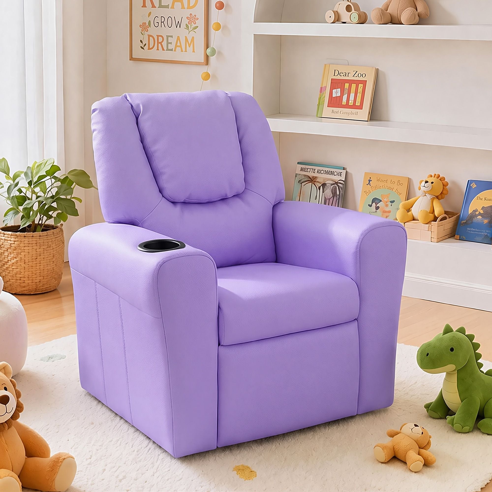 Keezi Kids Recliner Chair PU Leather Sofa Lounge Couch Children Armchair Purple Bedworld