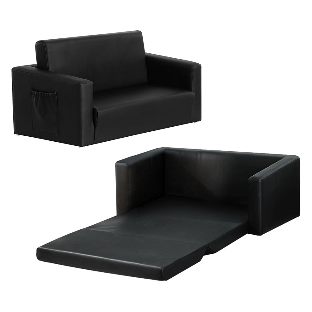 Keezi Kids Sofa 2 Seater Children Flip Open Couch PU Leather Armchair Black Bedworld