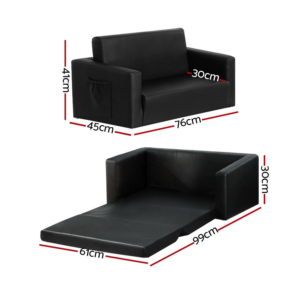 Keezi Kids Sofa 2 Seater Children Flip Open Couch PU Leather Armchair Black Bedworld