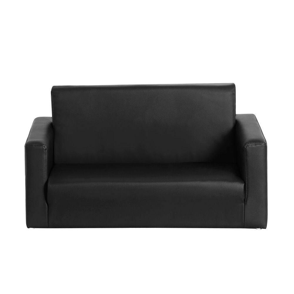 Keezi Kids Sofa 2 Seater Children Flip Open Couch PU Leather Armchair Black Bedworld