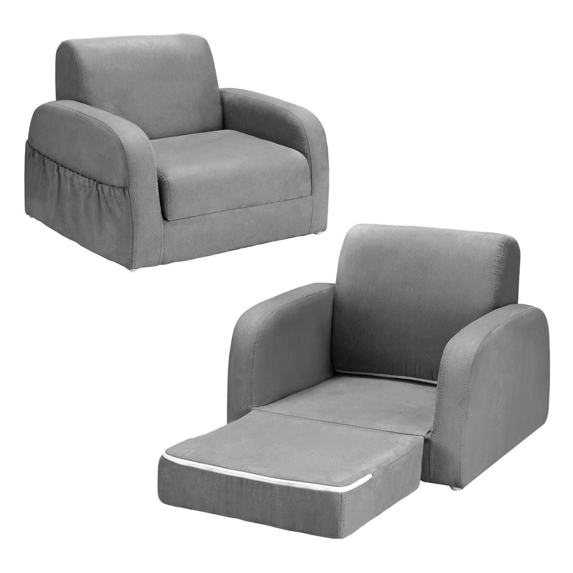 Keezi Kids Sofa 1 Seater Children Flip Open Couch Lounger Armchair Soft Grey Bedworld