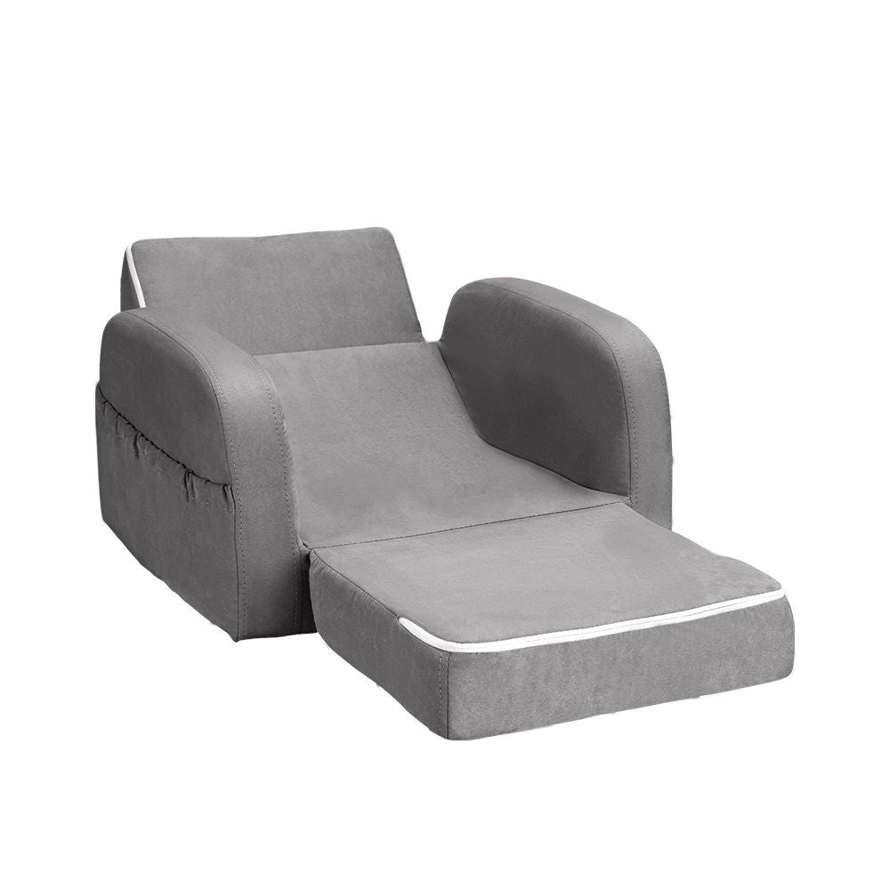 Keezi Kids Sofa 1 Seater Children Flip Open Couch Lounger Armchair Soft Grey Bedworld