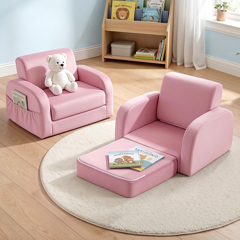 Keezi Kids Sofa 1 Seater Children Flip Open Couch Lounger Armchair Soft Pink Bedworld