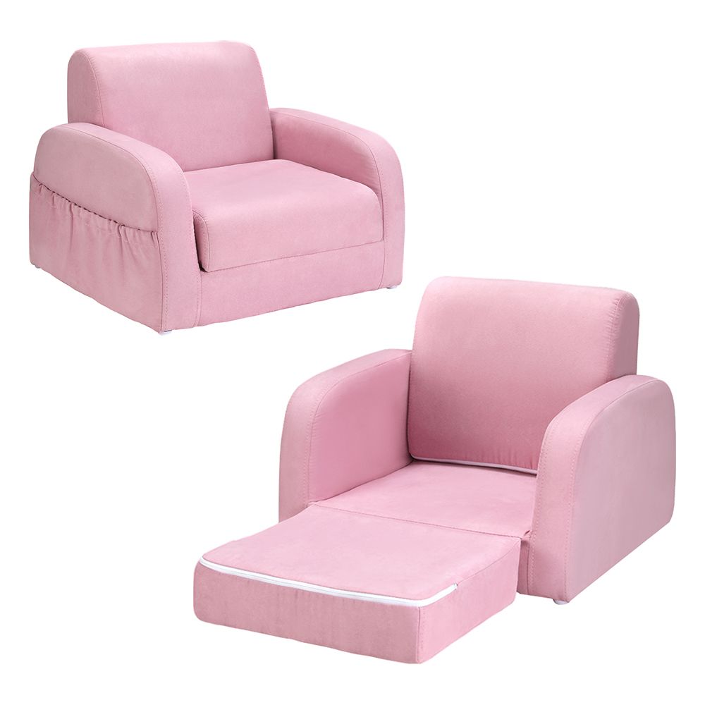 Keezi Kids Sofa 1 Seater Children Flip Open Couch Lounger Armchair Soft Pink Bedworld