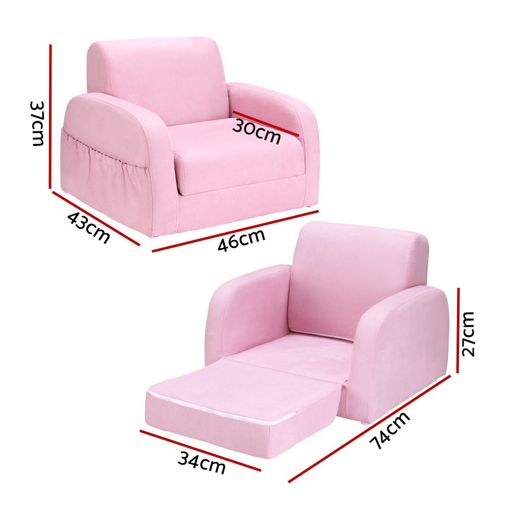 Keezi Kids Sofa 1 Seater Children Flip Open Couch Lounger Armchair Soft Pink Bedworld
