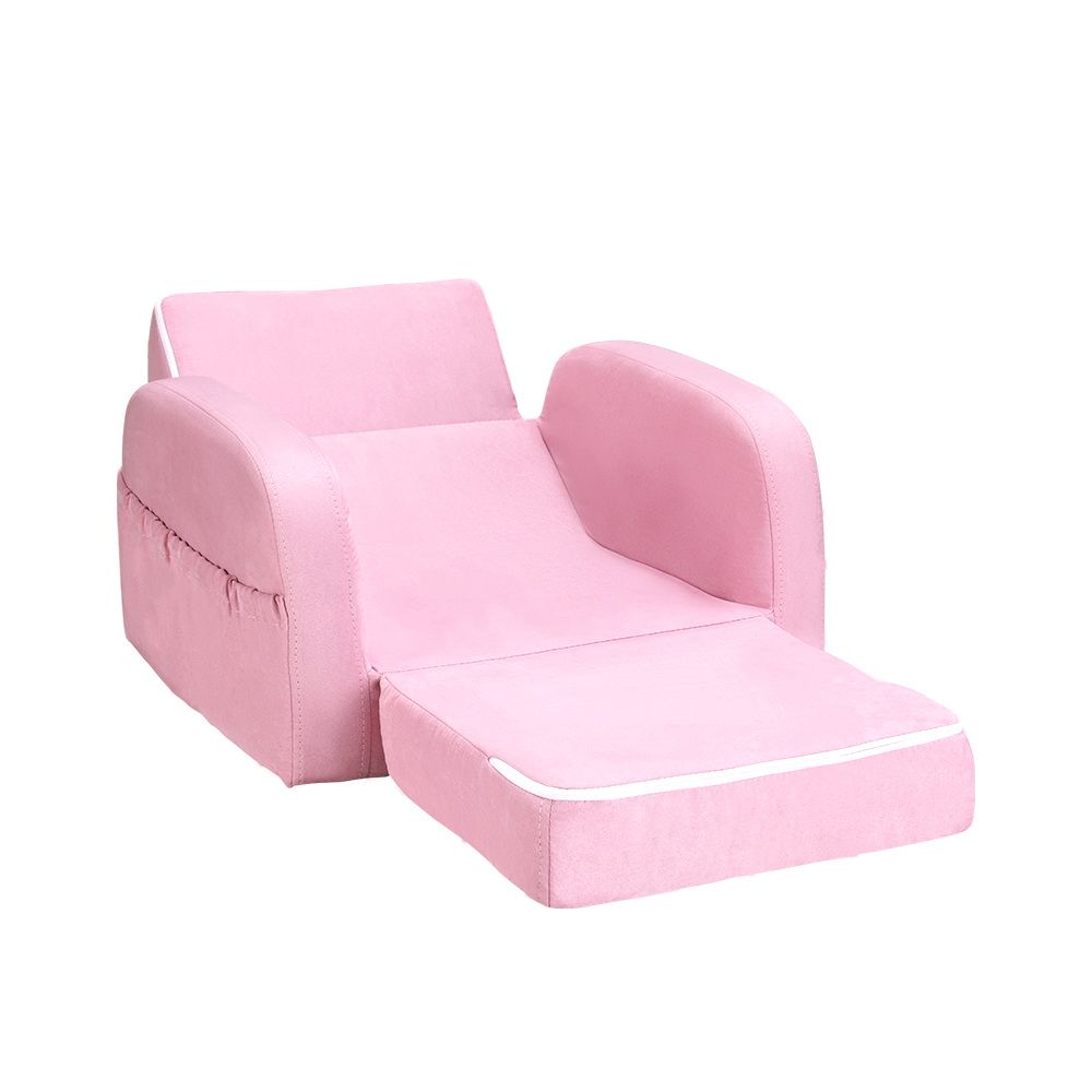 Keezi Kids Sofa 1 Seater Children Flip Open Couch Lounger Armchair Soft Pink Bedworld
