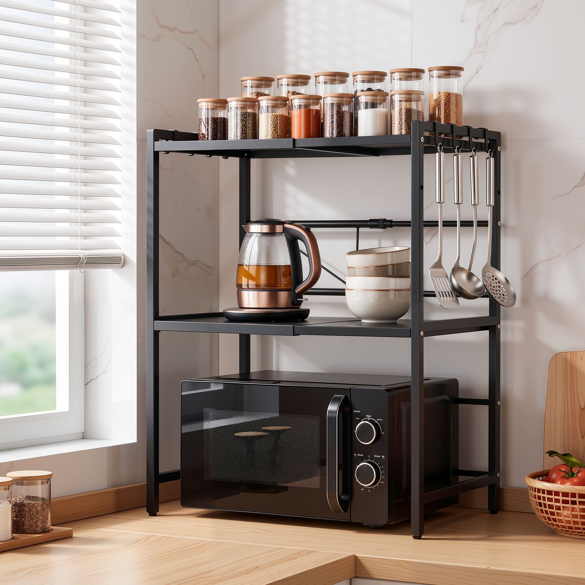 Artiss Kitchen Bakers Rack 40-60CMX78CM Metal Microwave Stand Black Bedworld