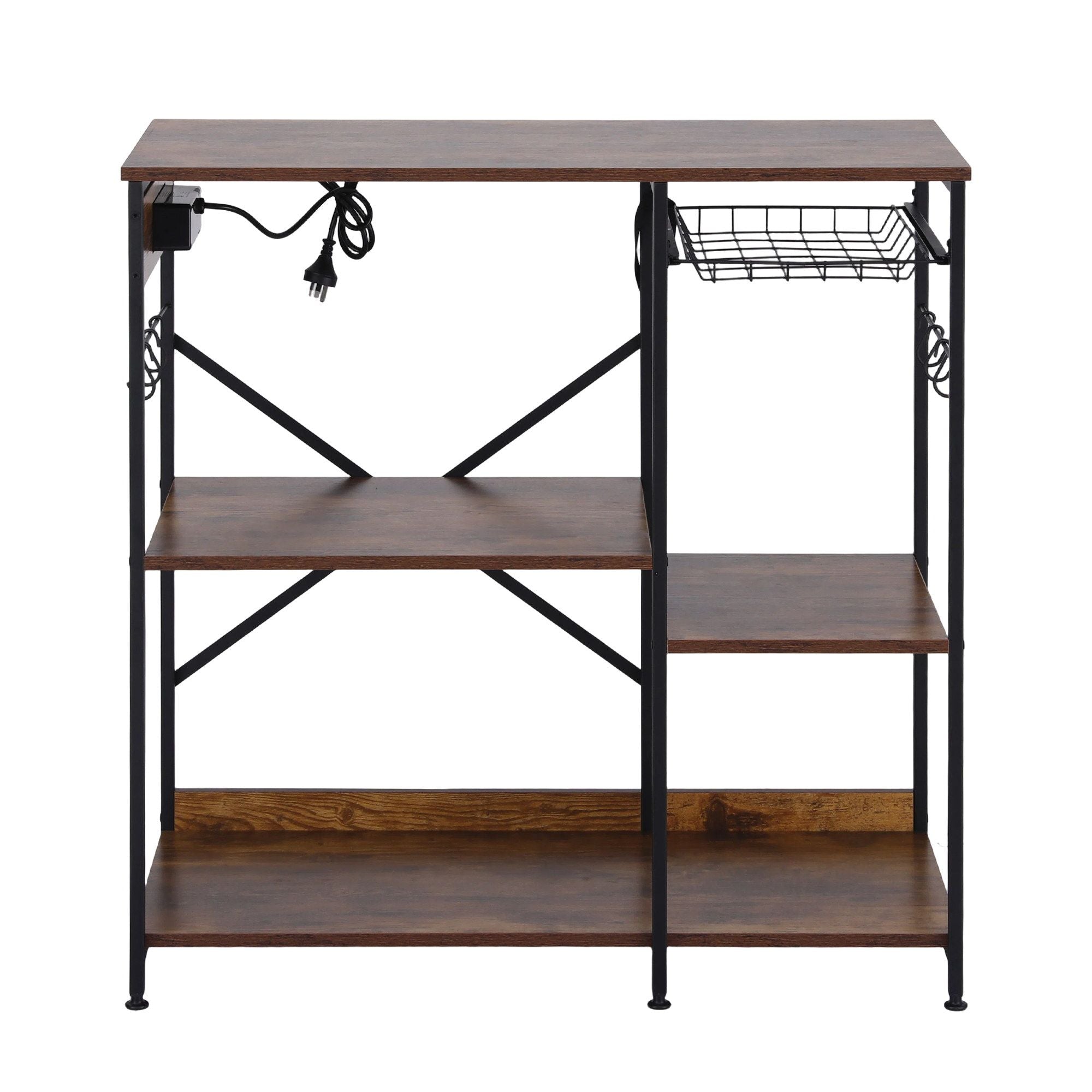 Artiss 3-Tier Kitchen Rack with 2 Power Outlets Microwave Storage Shelf 6 Hooks 90CM Bedworld