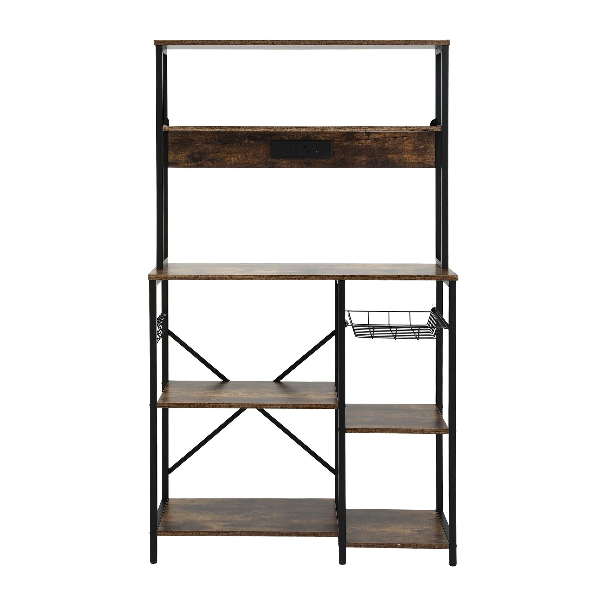 Artiss 5-Tier Kitchen Rack with Power Outlets 90CMX153CM Microwave Storage Shelf Bedworld