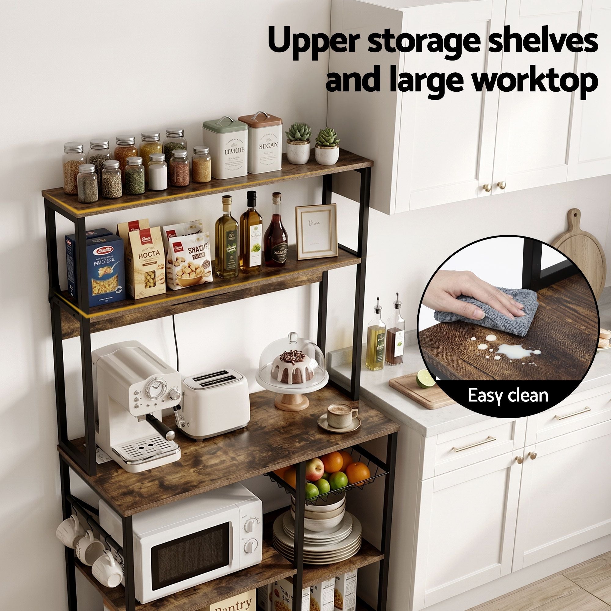 Artiss 5-Tier Kitchen Rack with Power Outlets 90CMX153CM Microwave Storage Shelf Bedworld