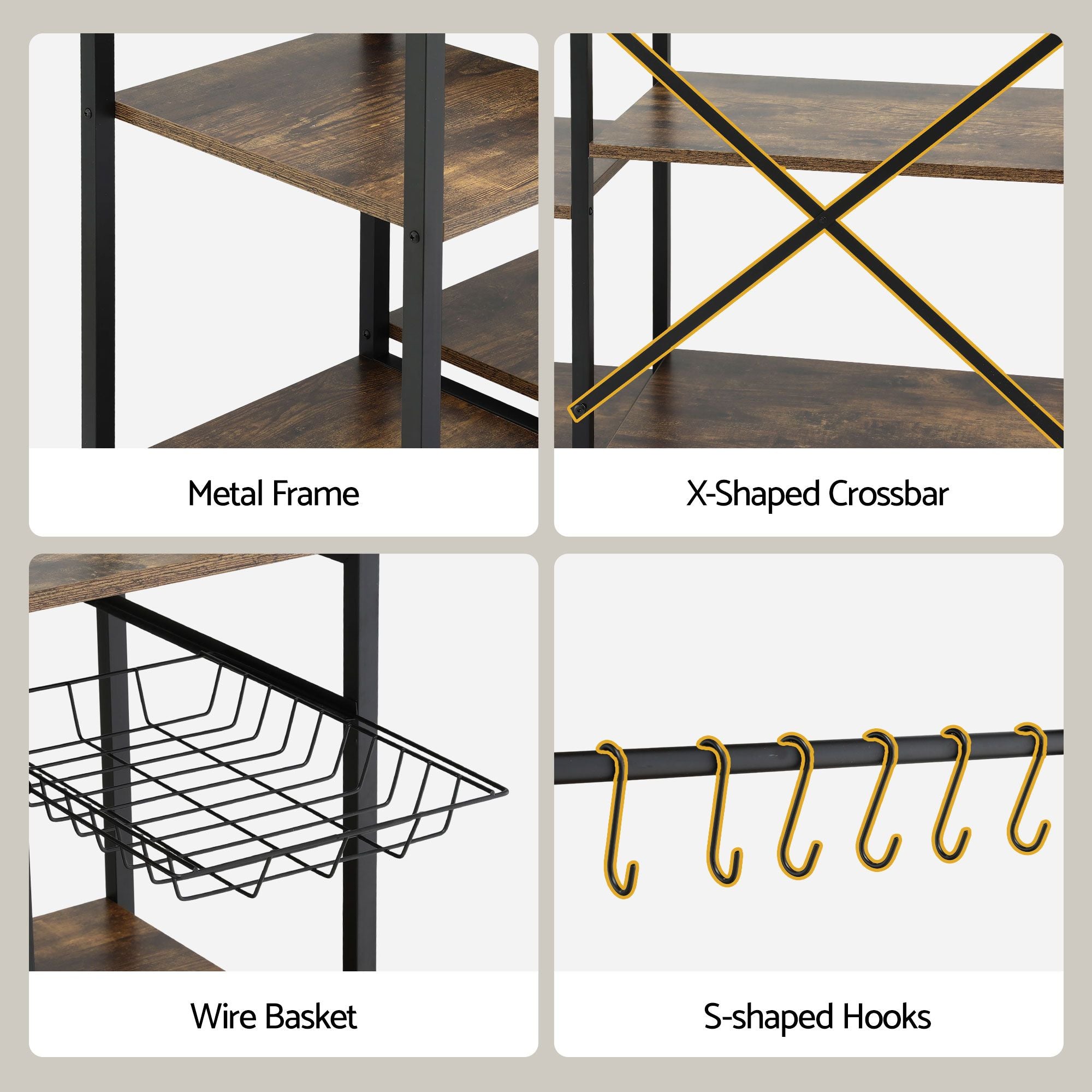 Artiss 5-Tier Kitchen Rack with Power Outlets 90CMX153CM Microwave Storage Shelf Bedworld