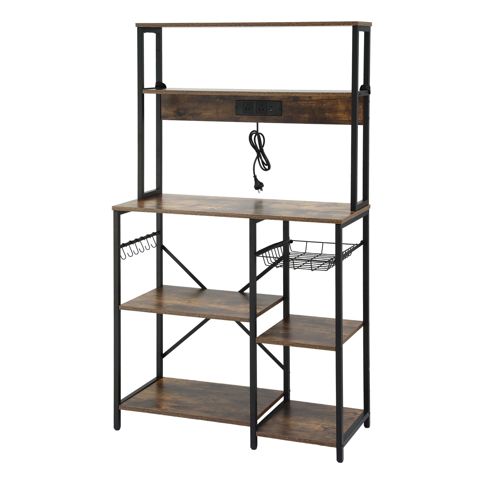 Artiss 5-Tier Kitchen Rack with Power Outlets 90CMX153CM Microwave Storage Shelf Bedworld