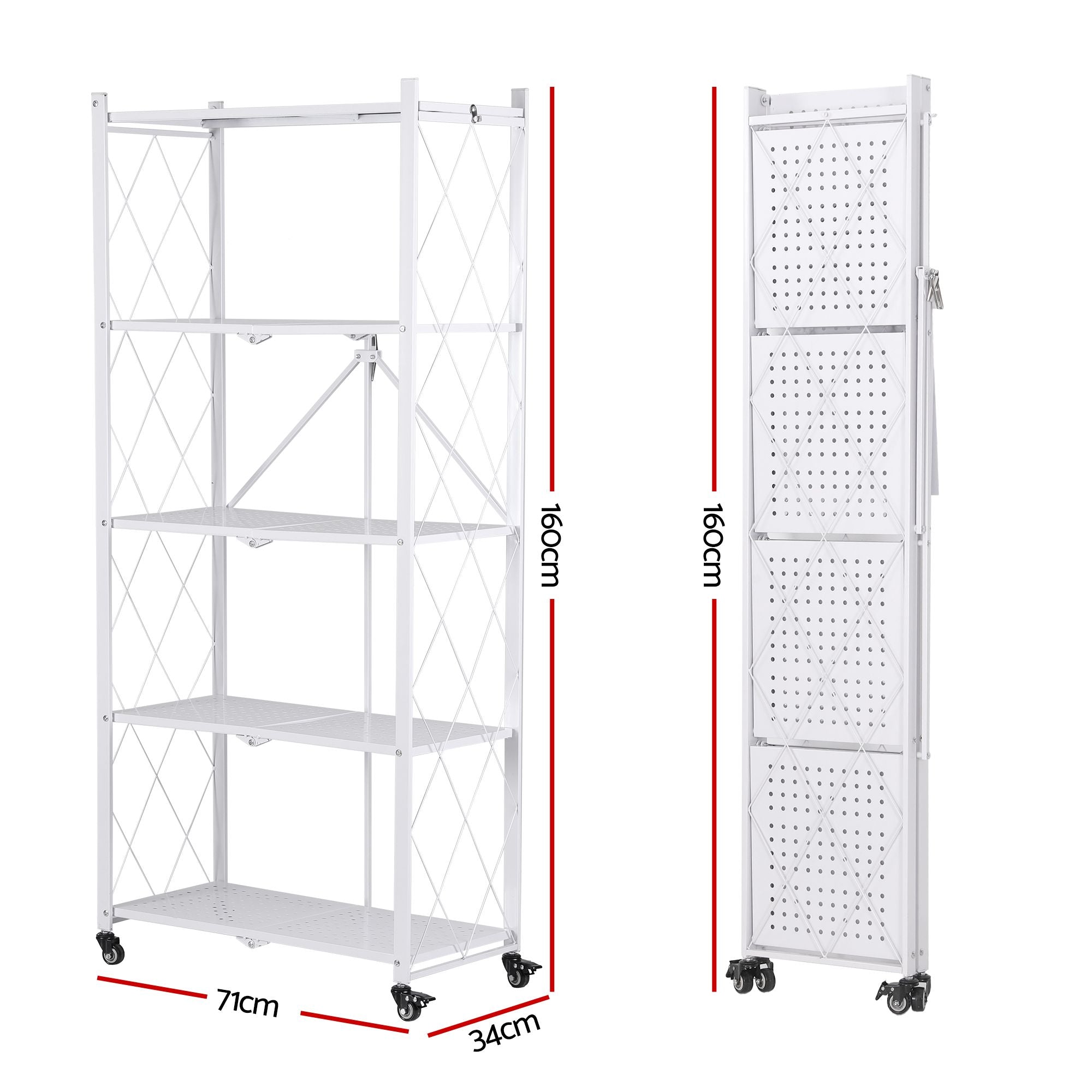 Artiss 5-Tier Foldable Kitchen Bakers Rack 71x160cm Microwave Stand White Bedworld