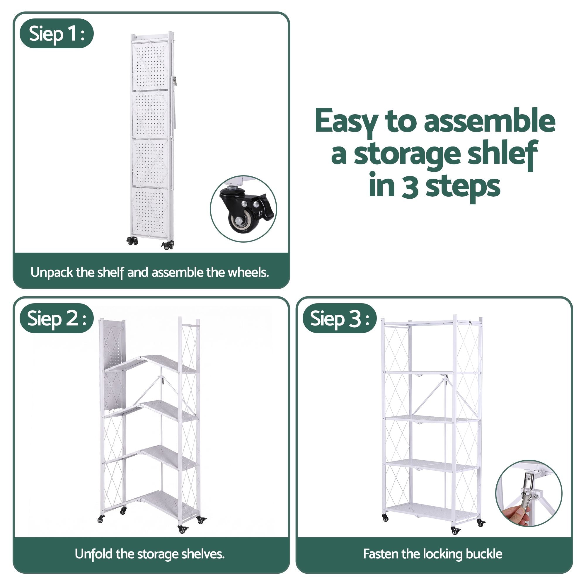 Artiss 5-Tier Foldable Kitchen Bakers Rack 71x160cm Microwave Stand White Bedworld
